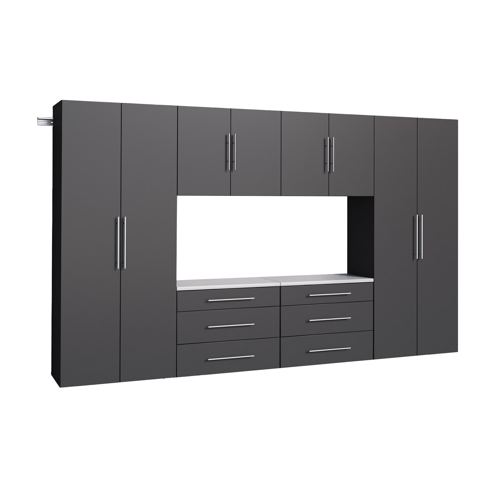 Sistema de almacenamiento para garaje Prepac de madera compuesta negra con 6 gabinetes de 120 pulgadas de ancho x 72 pulgadas de alto x 16 pulgadas de profundidad BRGW-0709-6M