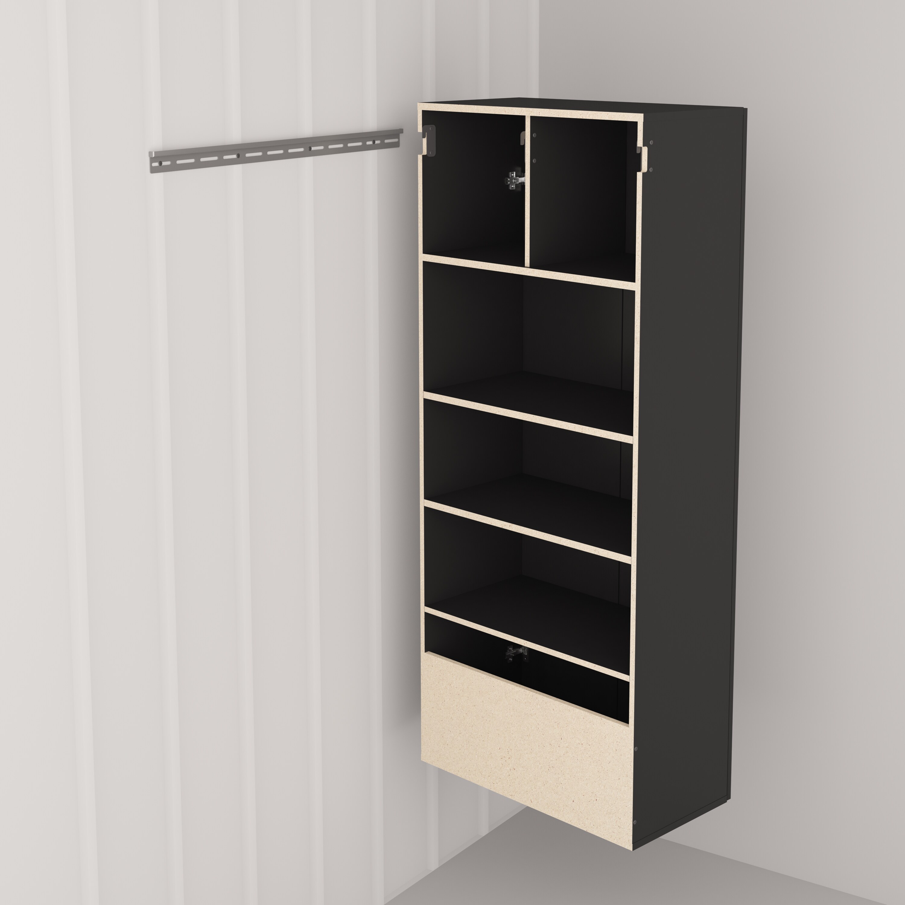 Sistema de almacenamiento para garaje Prepac de madera compuesta negra con 6 gabinetes de 120 pulgadas de ancho x 72 pulgadas de alto x 16 pulgadas de profundidad BRGW-0709-6M