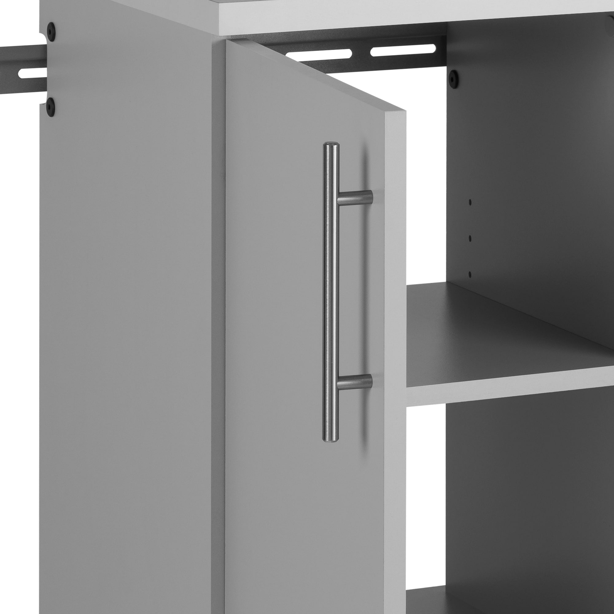 Sistema de almacenamiento para garage en color gris claro de madera compuesta con 6 gabinetes de 120 pulgadas de ancho x 72 pulgadas de alto x 16 pulgadas de profundidad Prepac GRGW-0709-6M