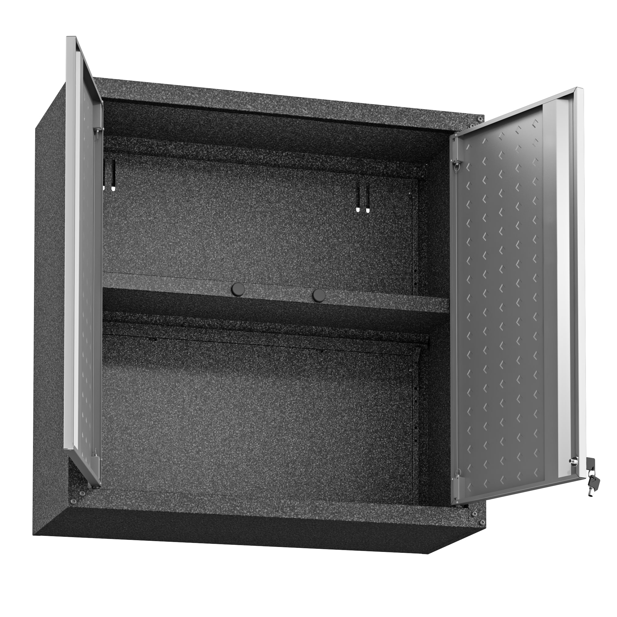 Gabinete de garaje de aluminio montado en la pared Manhattan Comfort Fortress de 30 pulgadas de ancho x 30.3 pulgadas de alto x 12.5 pulgadas de profundidad en color gris