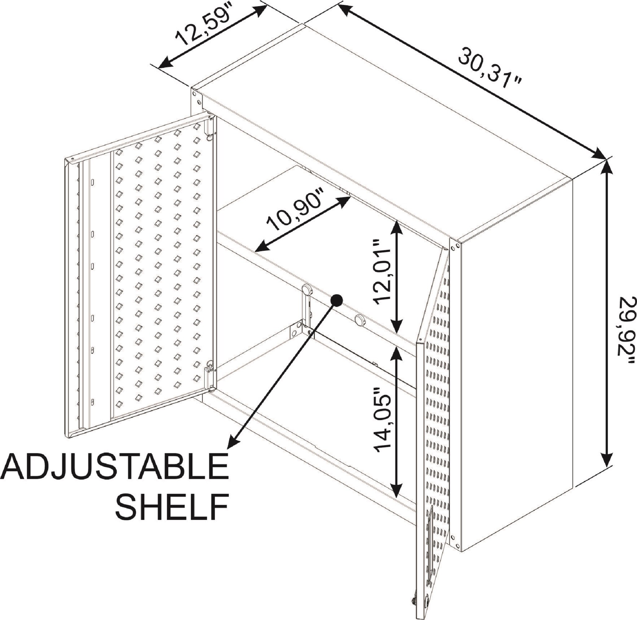 Gabinete de garaje de aluminio montado en la pared Manhattan Comfort Fortress de 30 pulgadas de ancho x 30.3 pulgadas de alto x 12.5 pulgadas de profundidad en gris 5GMC-CH