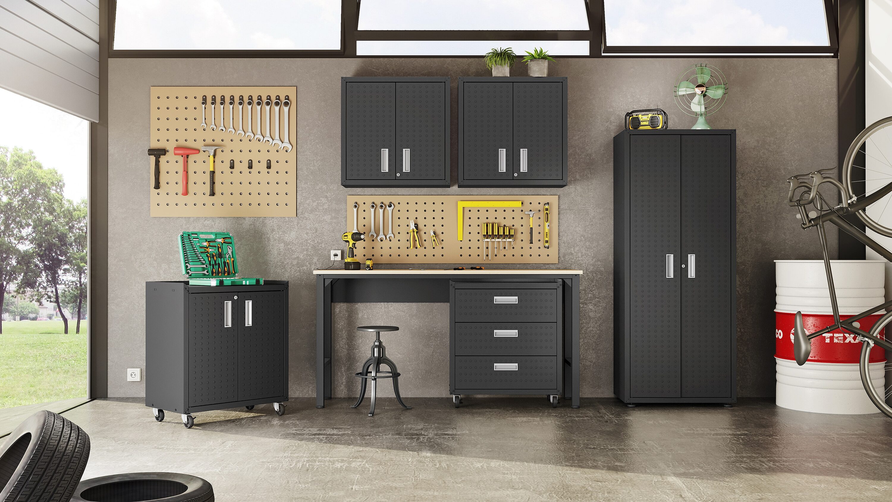 Gabinete de garaje de aluminio montado en la pared Manhattan Comfort Fortress de 30 pulgadas de ancho x 30.3 pulgadas de alto x 12.5 pulgadas de profundidad en gris 5GMC-CH