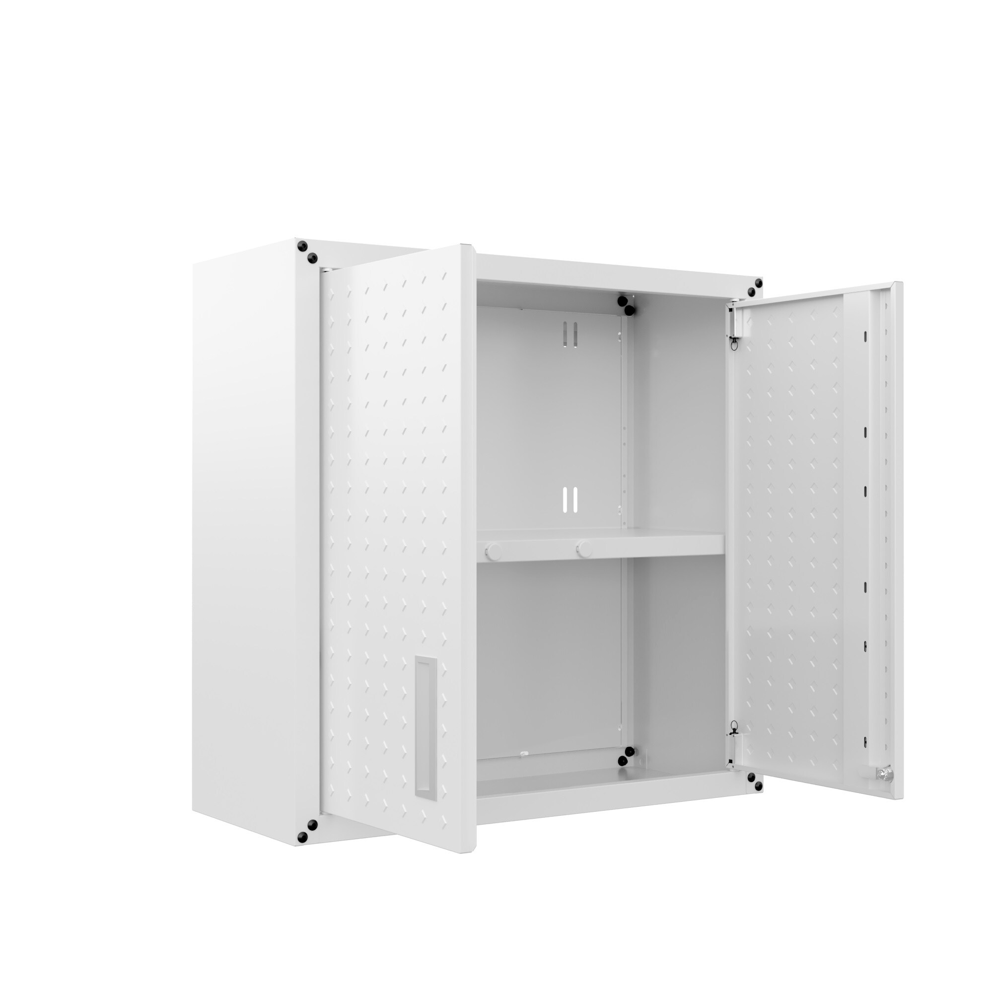 Gabinete de garaje de aluminio montado en la pared en blanco de 30 pulgadas de ancho x 30.3 pulgadas de alto x 12.5 pulgadas de profundidad de Manhattan Comfort Fortress