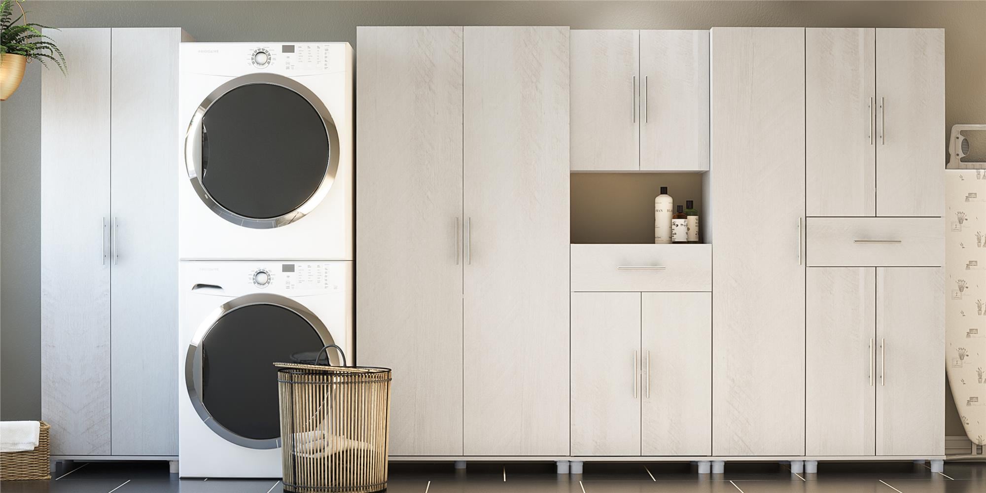 Gabinete de almacenamiento independiente de madera compuesta de roble marfil/magnolia de 35.68 pulgadas de ancho x 74.31 pulgadas de alto Ameriwood Home Camberly 3402341COM