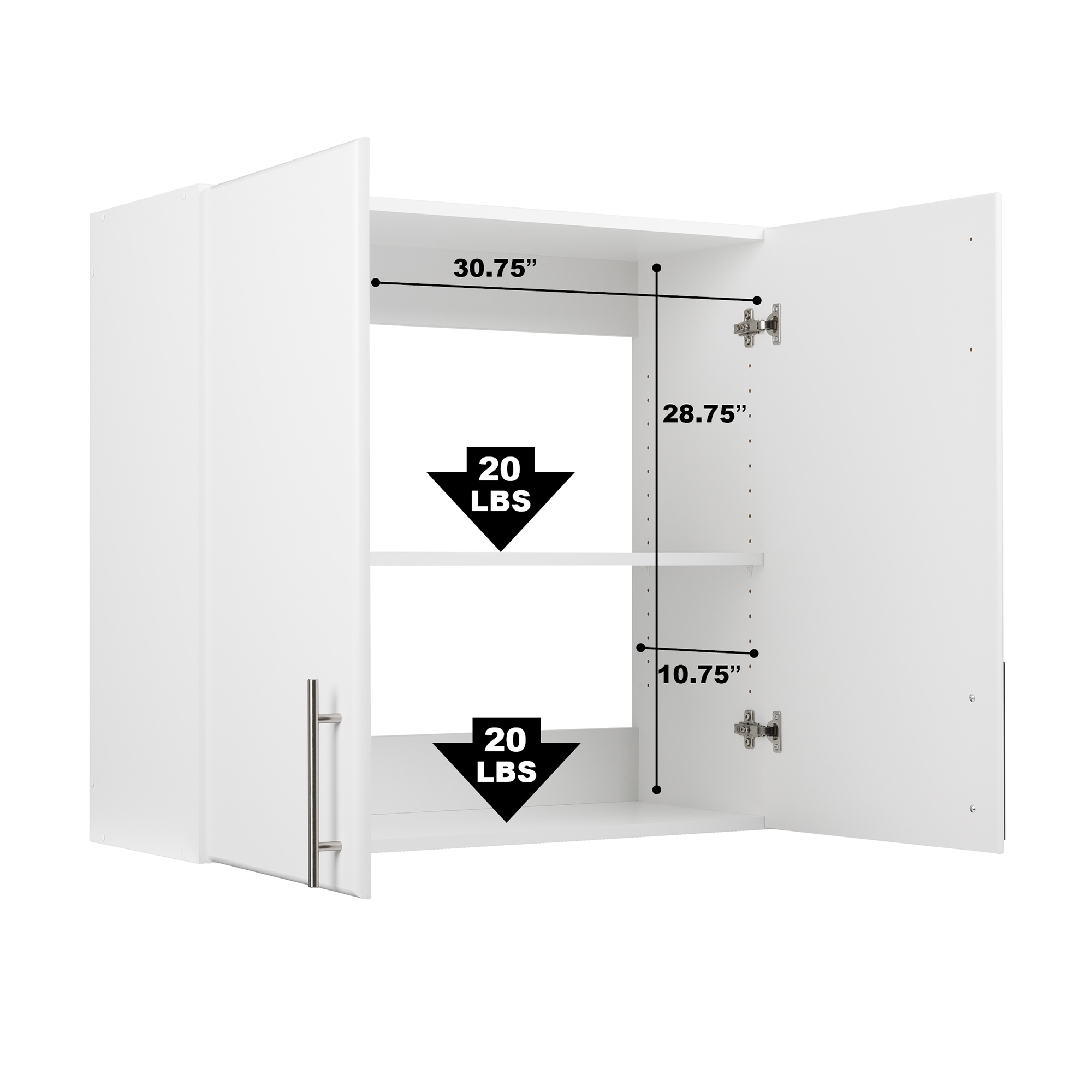 Gabinete de almacenamiento de utilidad montado en la pared blanco de madera compuesta Elite de 32 pulgadas de ancho x 30 pulgadas de alto de Prepac WEW-3230