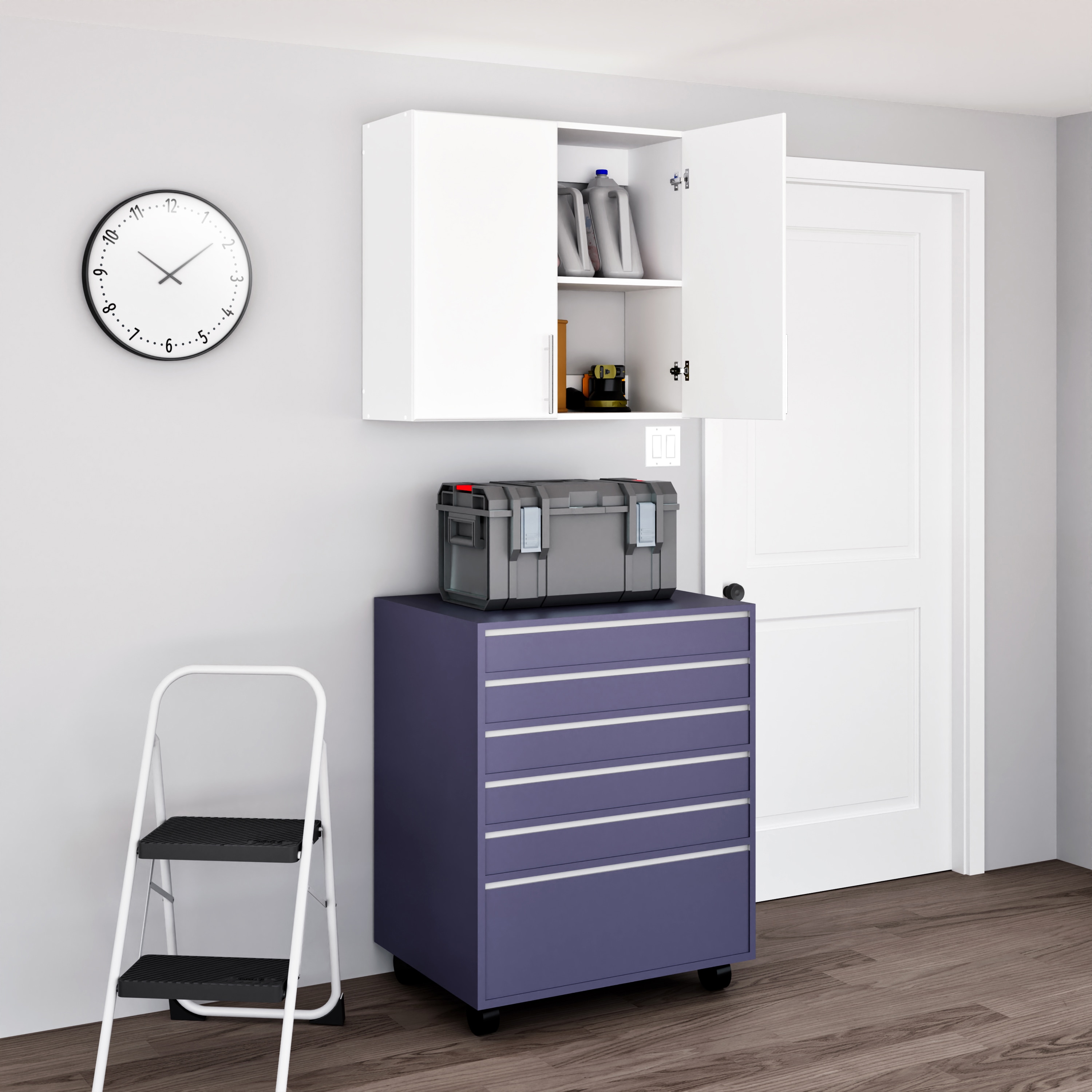 Gabinete de almacenamiento de utilidad montado en la pared blanco de madera compuesta Elite de 32 pulgadas de ancho x 30 pulgadas de alto de Prepac WEW-3230