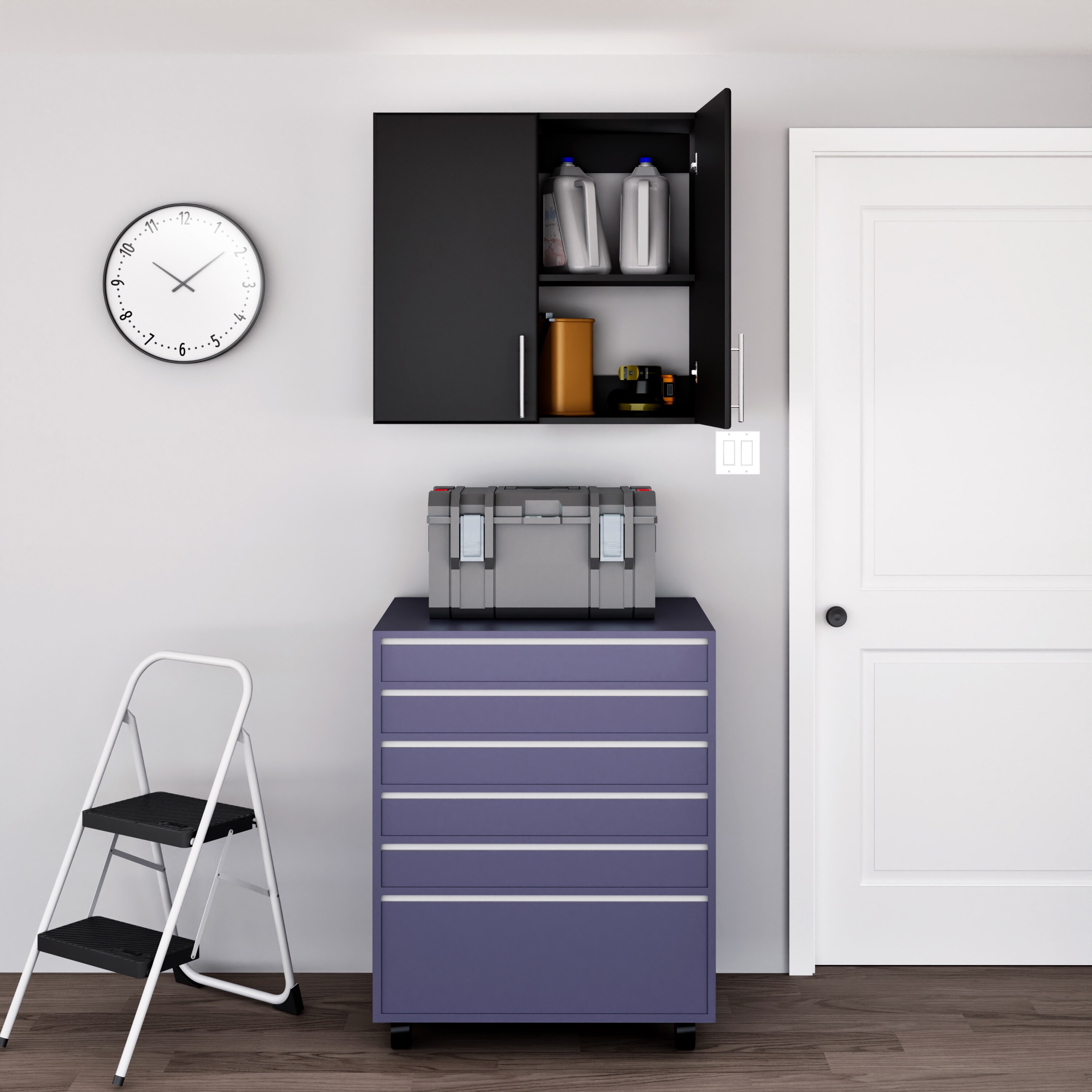 Gabinete de almacenamiento utilitario de montaje en pared negro de composite de madera Prepac Elite de 32 pulgadas de ancho por 30 pulgadas de alto BEW-3230