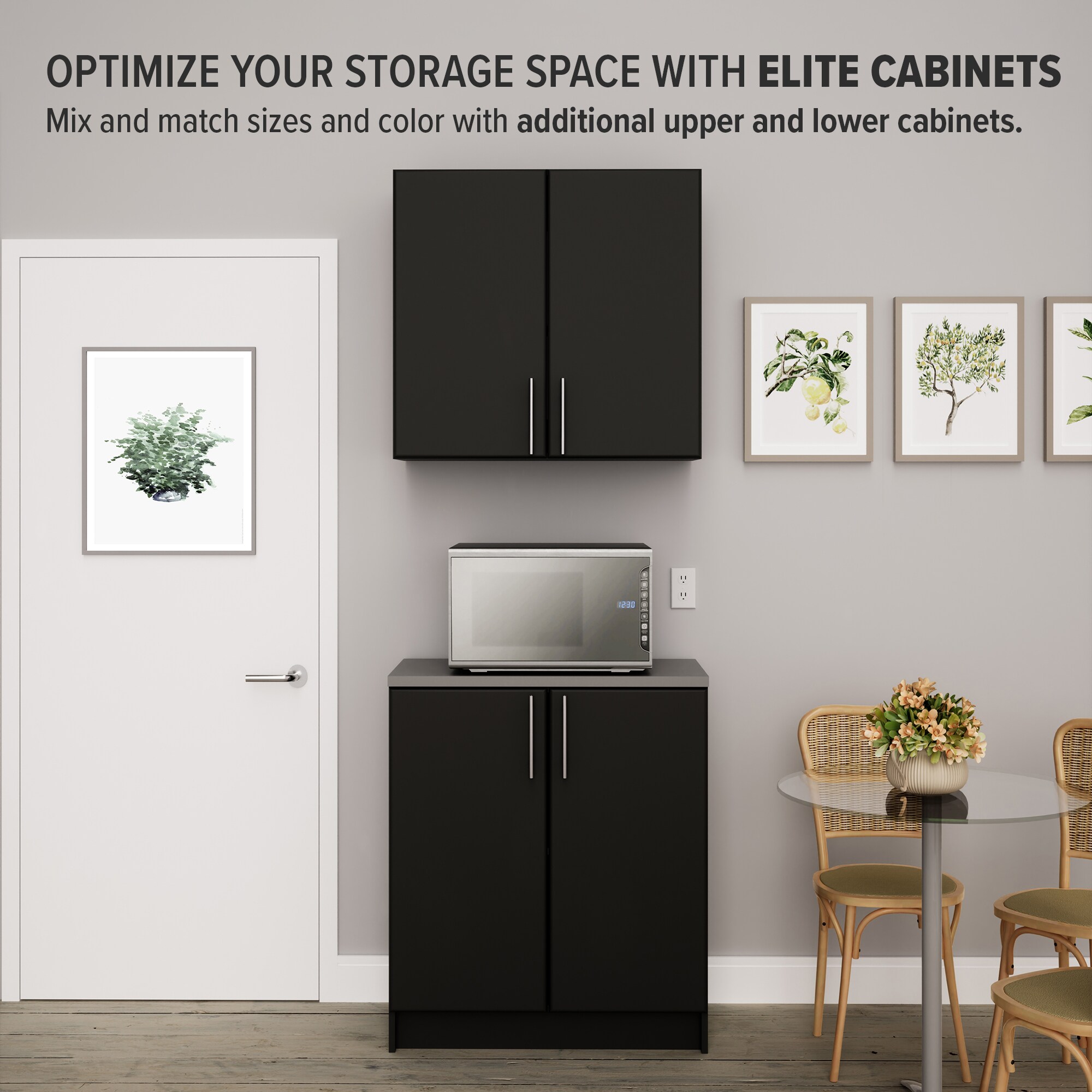 Gabinete de almacenamiento utilitario de montaje en pared negro de composite de madera Prepac Elite de 32 pulgadas de ancho por 30 pulgadas de alto BEW-3230