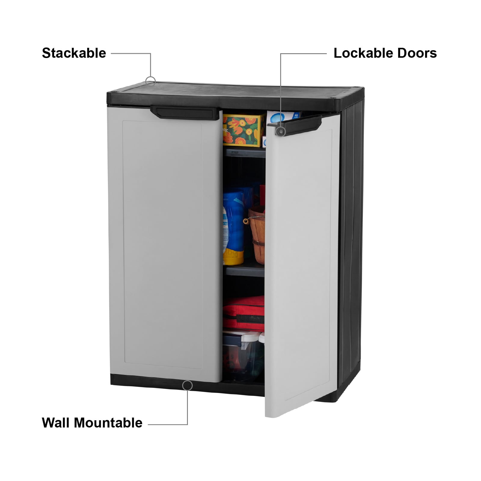 Gabinete de plástico para garaje en blanco marfil para montar en la pared o de pie, de Project Source Premium One de 26.9 pulgadas de ancho x 34 pulgadas de alto x 15.75 pulgadas de profundidad