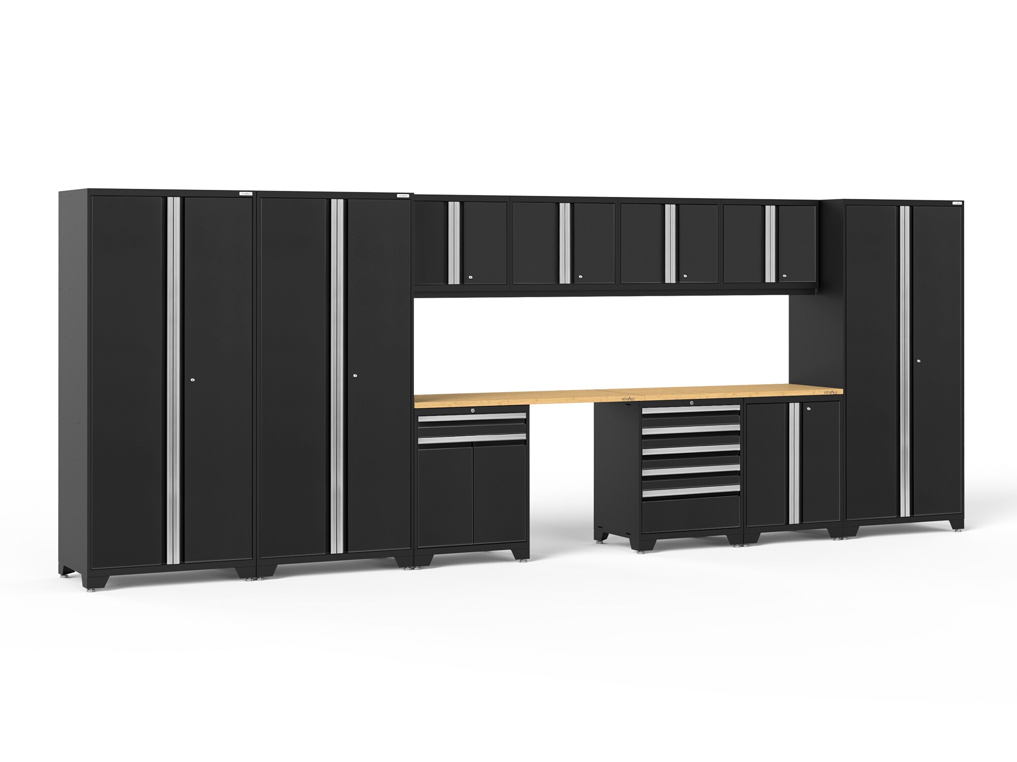 Sistema de almacenamiento para garaje en acero negro de 10 gabinetes NewAge Products de 220 pulgadas de ancho x 84.75 pulgadas de alto x 24 pulgadas de profundidad 64292