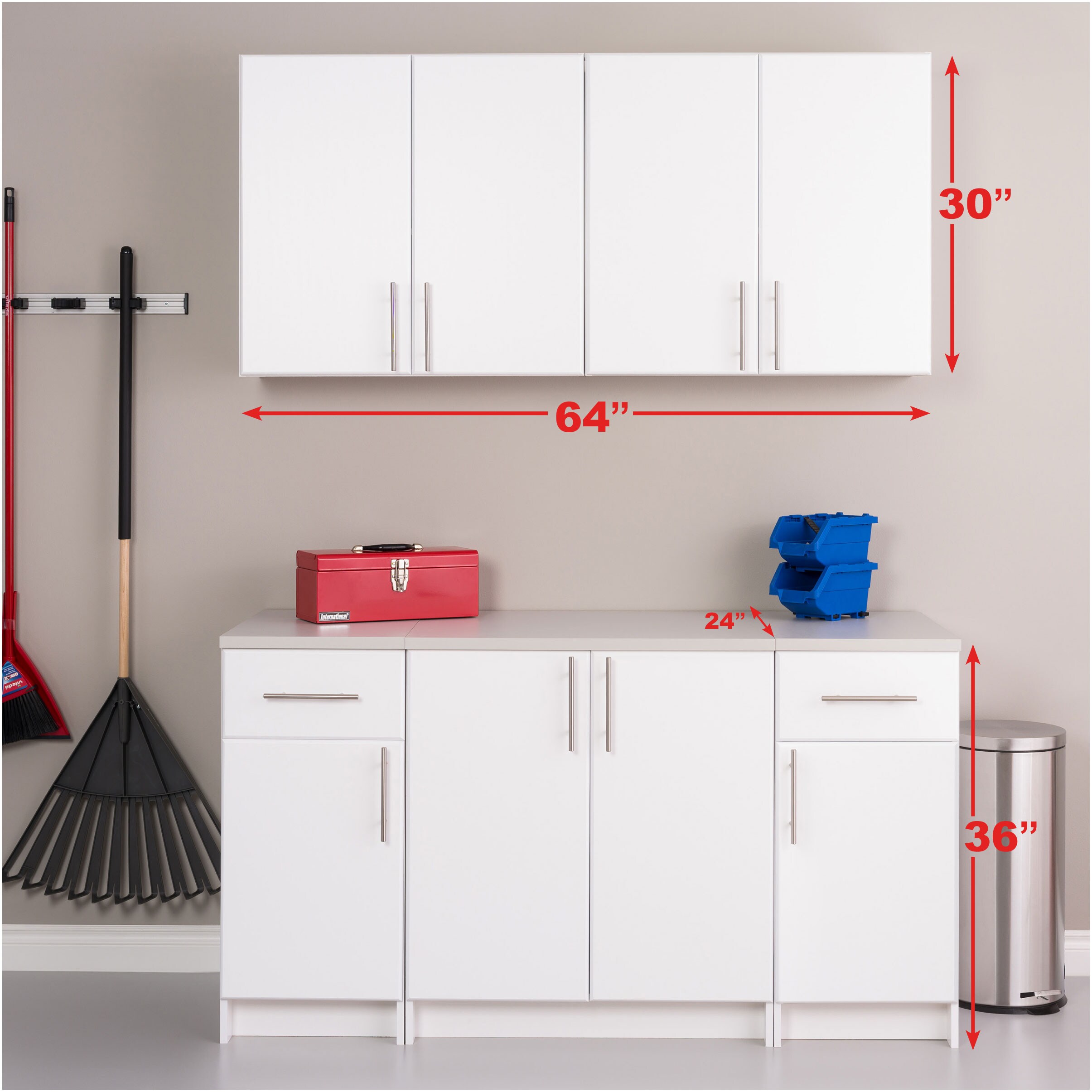 Gabinete de almacenamiento utilitario blanco independiente o para montar en la pared de compuesto de madera de 64 pulgadas de ancho x 89 pulgadas de alto Elite de Prepac WRSX-1011-5M