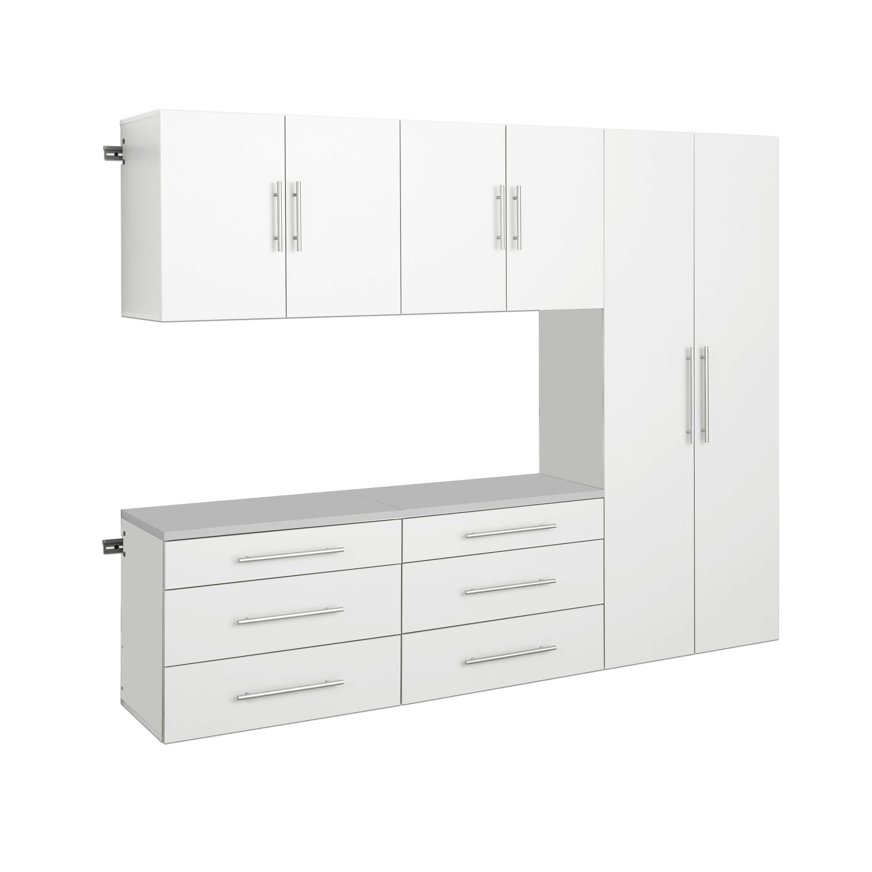 Sistema de Almacenamiento para Garaje Blanco de Madera Compuesta de 90 pulgadas de Ancho x 72 pulgadas de Alto x 16 pulgadas de Profundidad con 5 Gabinetes WRGW-0708-5M