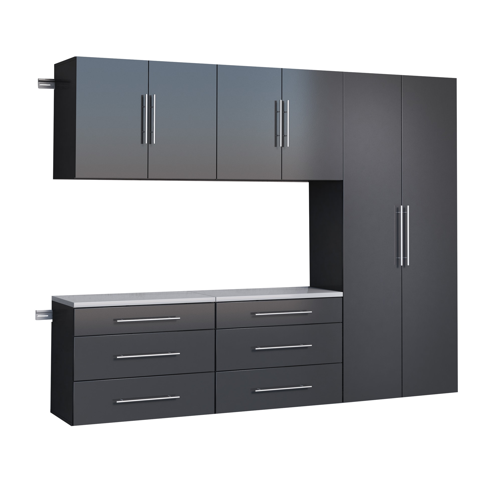 Sistema de almacenamiento para garaje de madera compuesta negra con 5 gabinetes de 90 pulgadas de ancho x 72 pulgadas de alto x 16 pulgadas de profundidad Prepac BRGW-0708-5M
