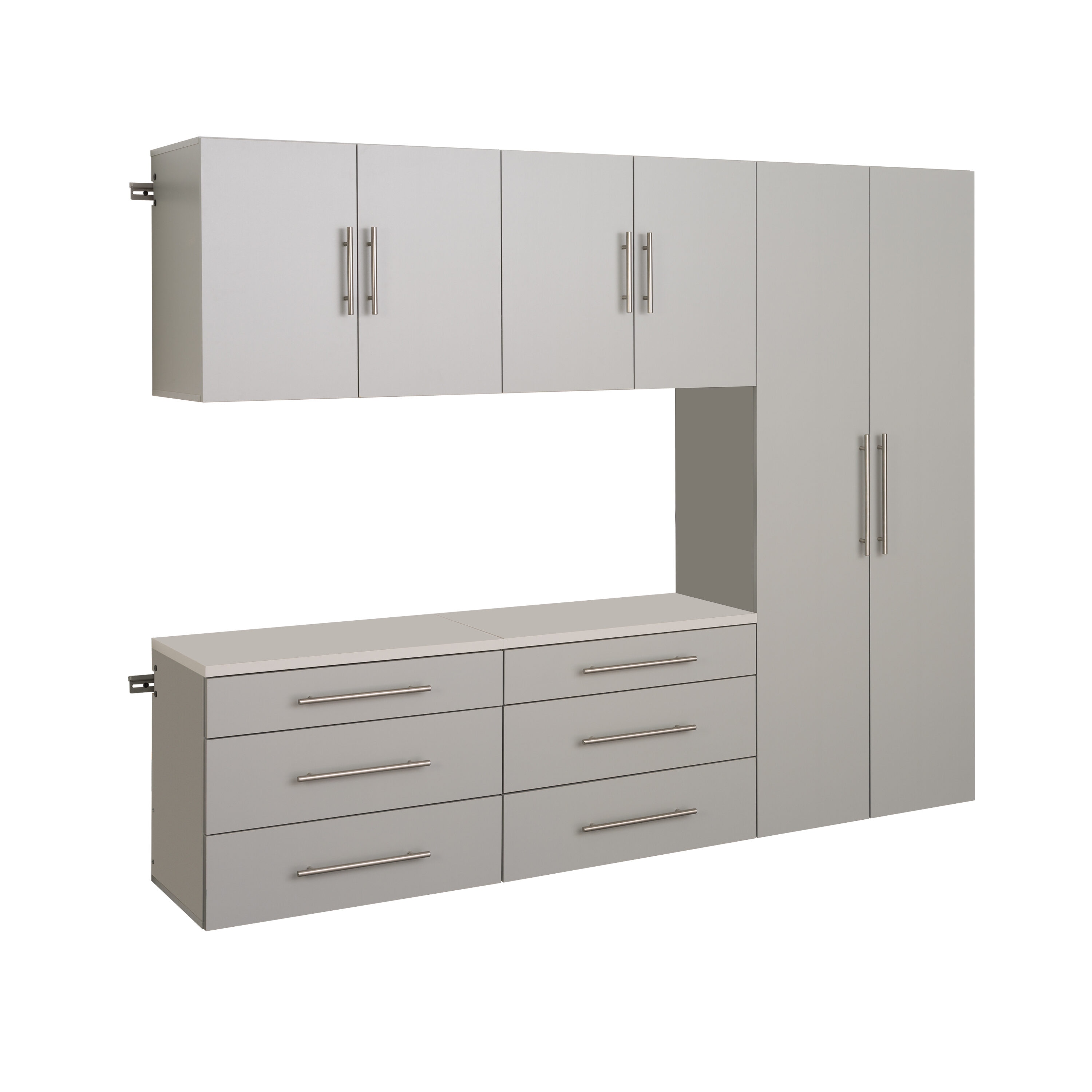 Sistema de almacenaje para garaje en gris claro de madera compuesta de 5 gabinetes de 90 pulgadas de ancho x 72 pulgadas de alto x 16 pulgadas de profundidad Prepac GRGW-0708-5M
