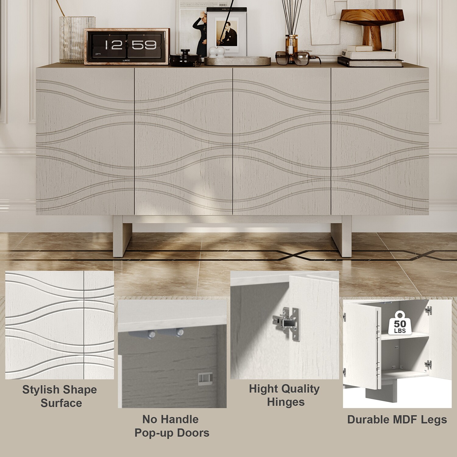 Gabinete de almacenamiento utilitario independiente de MDF blanco de 15.75 pulgadas de ancho x 30.71 pulgadas de alto GZ1661-K-GW