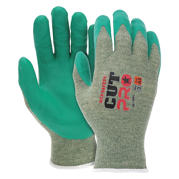 Guantes recubiertos de seguridad Mcr, Nivel de corte A6, 13 ga, Gris/Verde, Talla L - 9813NFL