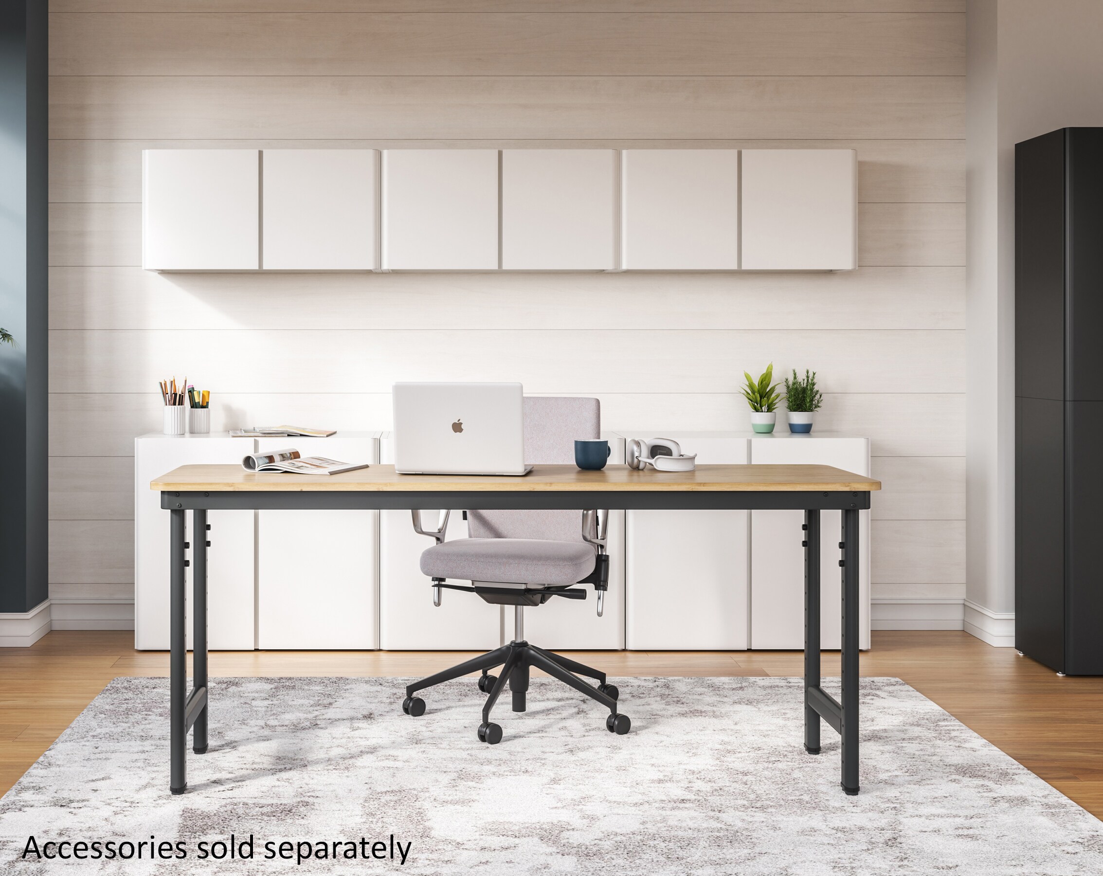 Mesa de trabajo Everest de acero gris grafito de 72 pulgadas de ancho x 32 pulgadas de alto con gabinete de almacenamiento independiente de utilidad EWJ72BMG