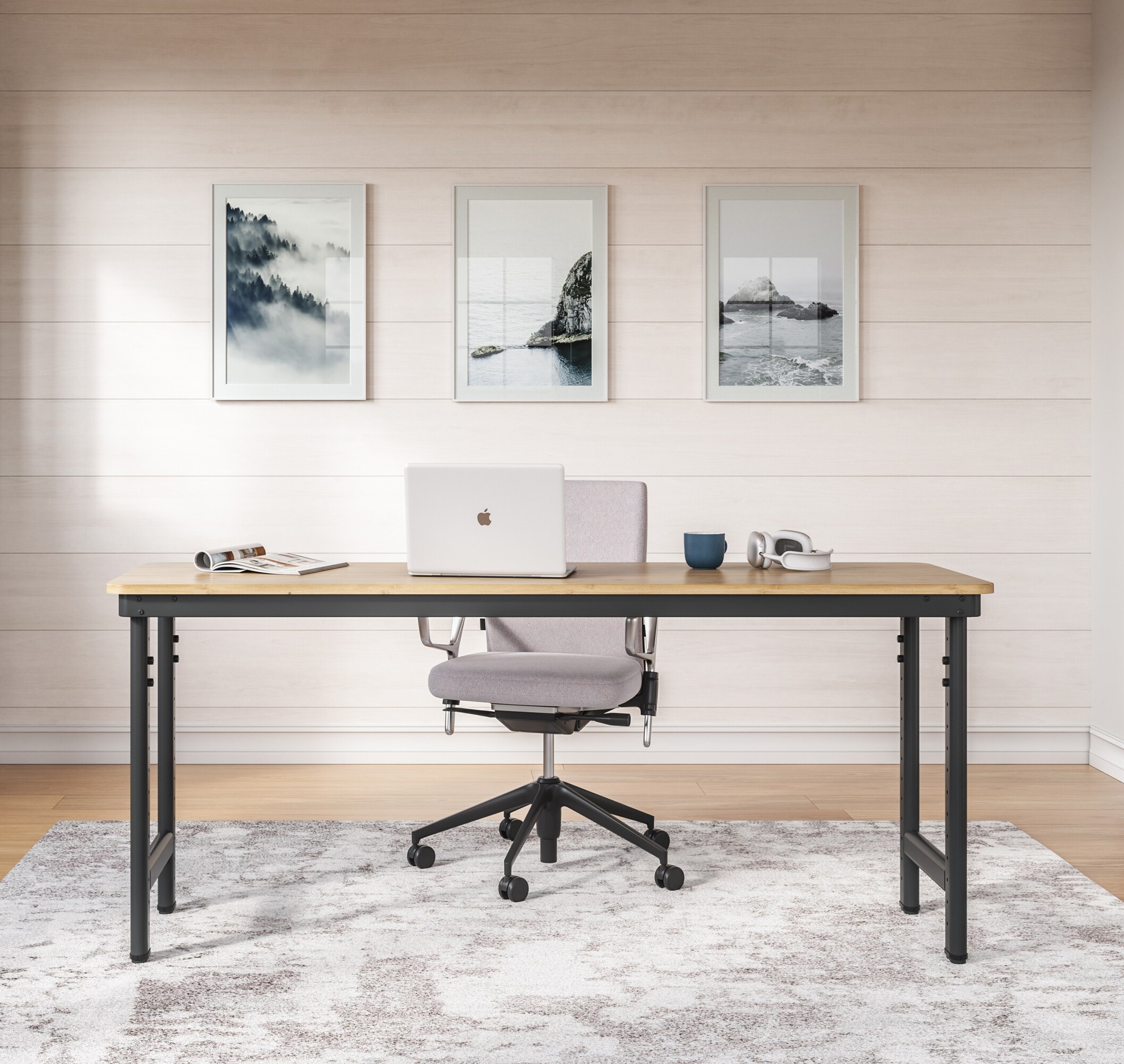 Mesa de trabajo Everest de acero gris grafito de 72 pulgadas de ancho x 32 pulgadas de alto con gabinete de almacenamiento independiente de utilidad EWJ72BMG