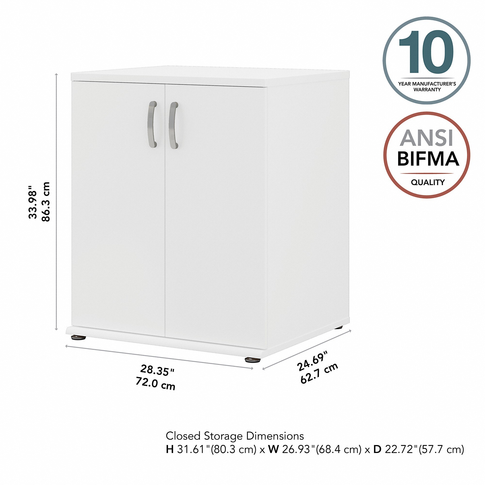 Gabinete de almacenamiento independiente de utilidad en madera compuesta blanca de 28.3464 pulgadas de ancho x 33.9763 pulgadas de alto de Bush Business Furniture