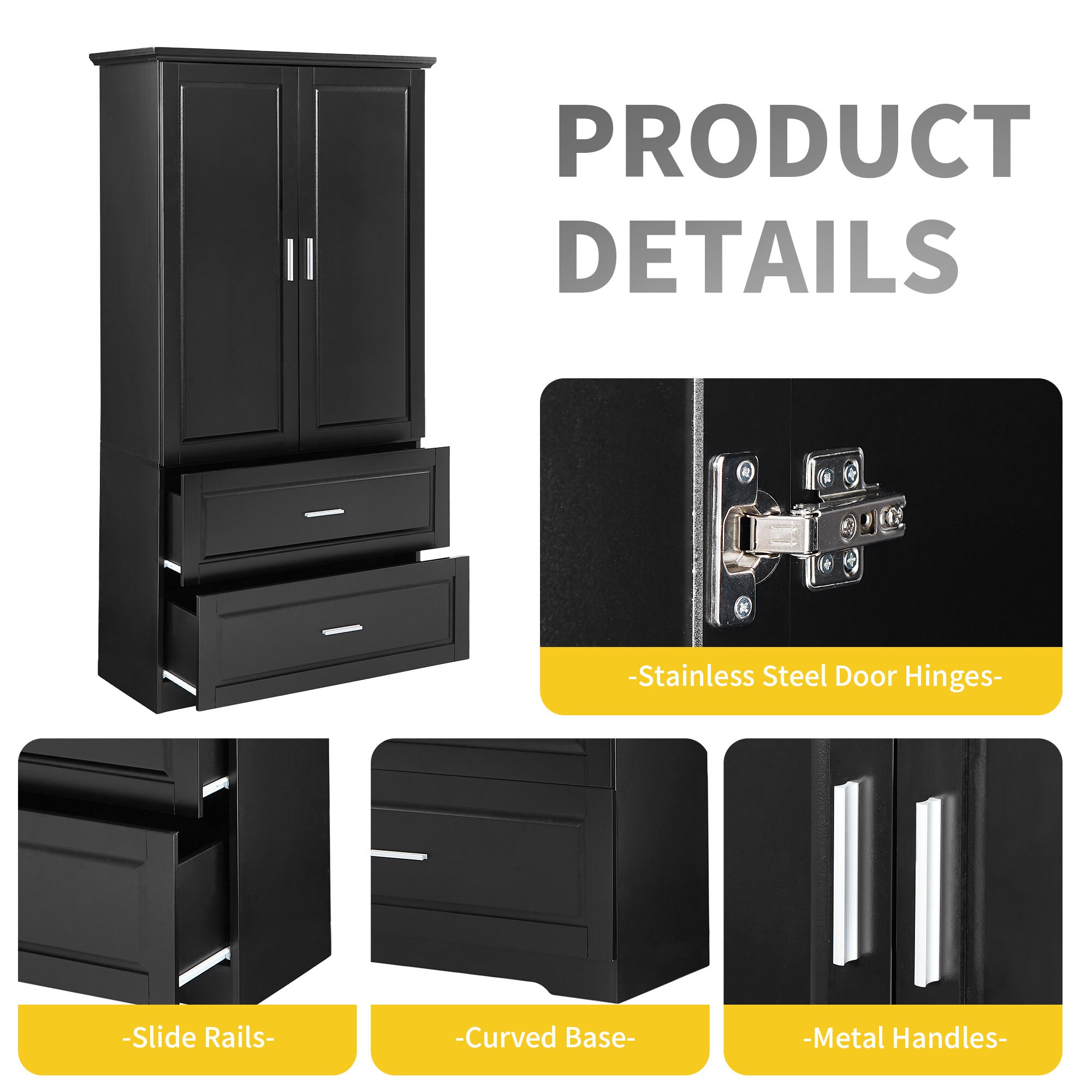 Gabinete de almacenamiento utilitario independiente negro de MDF Siavonce de 32 pulgadas de ancho por 63.2 pulgadas de alto XH60023