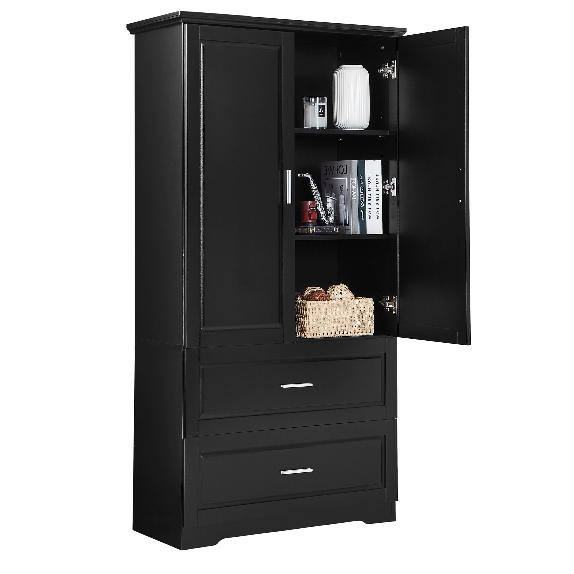 Gabinete de almacenamiento utilitario independiente negro de MDF Siavonce de 32 pulgadas de ancho por 63.2 pulgadas de alto XH60023