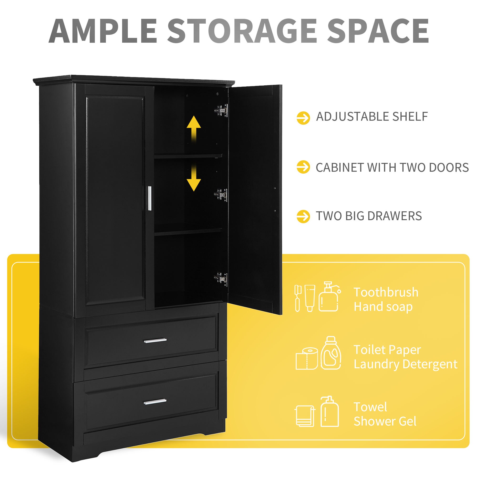 Gabinete de almacenamiento utilitario independiente negro de MDF Siavonce de 32 pulgadas de ancho por 63.2 pulgadas de alto XH60023