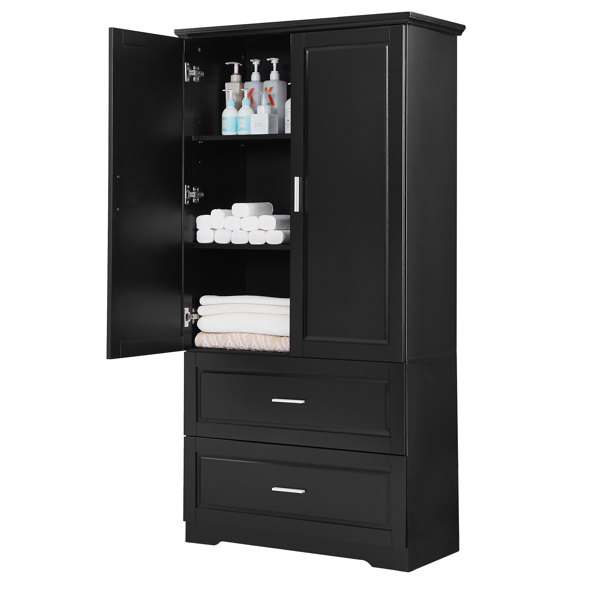 Gabinete de almacenamiento utilitario independiente negro de MDF Siavonce de 32 pulgadas de ancho por 63.2 pulgadas de alto XH60023
