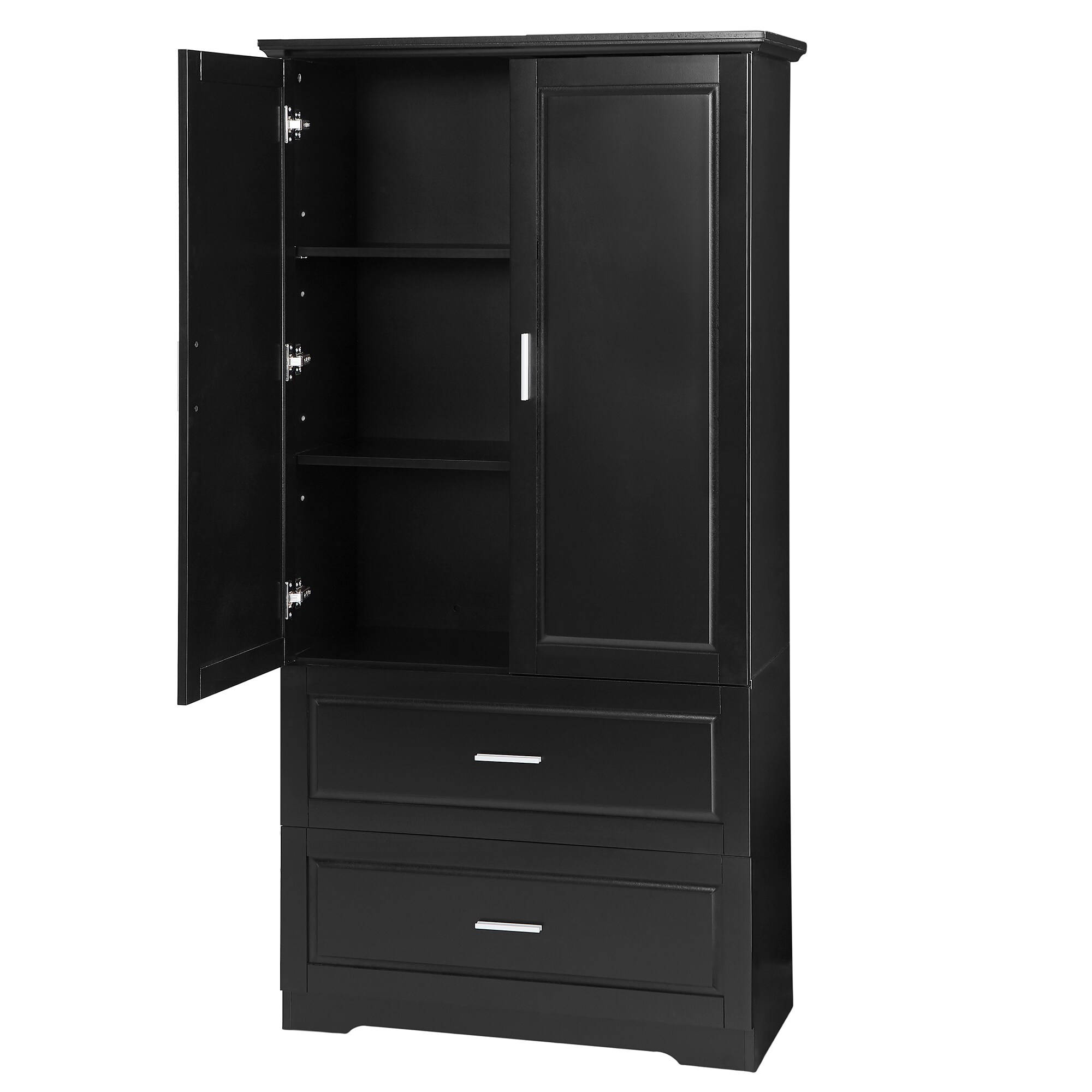 Gabinete de almacenamiento utilitario independiente negro de MDF Siavonce de 32 pulgadas de ancho por 63.2 pulgadas de alto XH60023