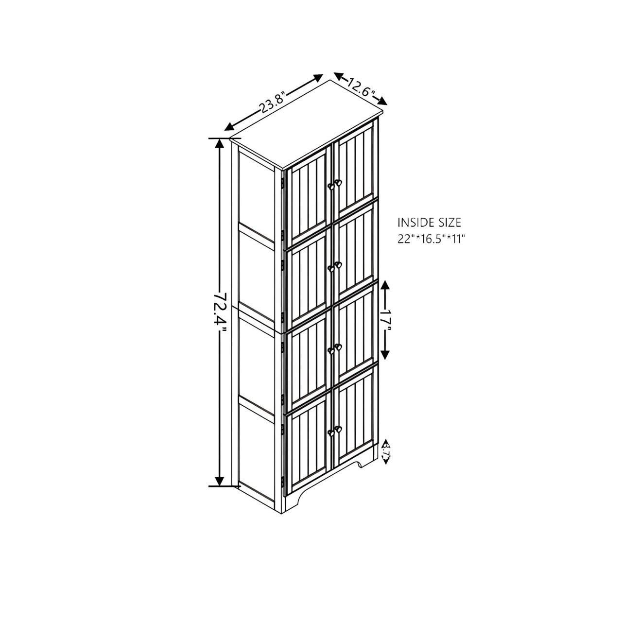 Gabinete de almacenamiento de utilidad independiente de roble MDF EXTRAUP 23.8 pulgadas de ancho x 72.4 pulgadas de alto YHLW1758P211012