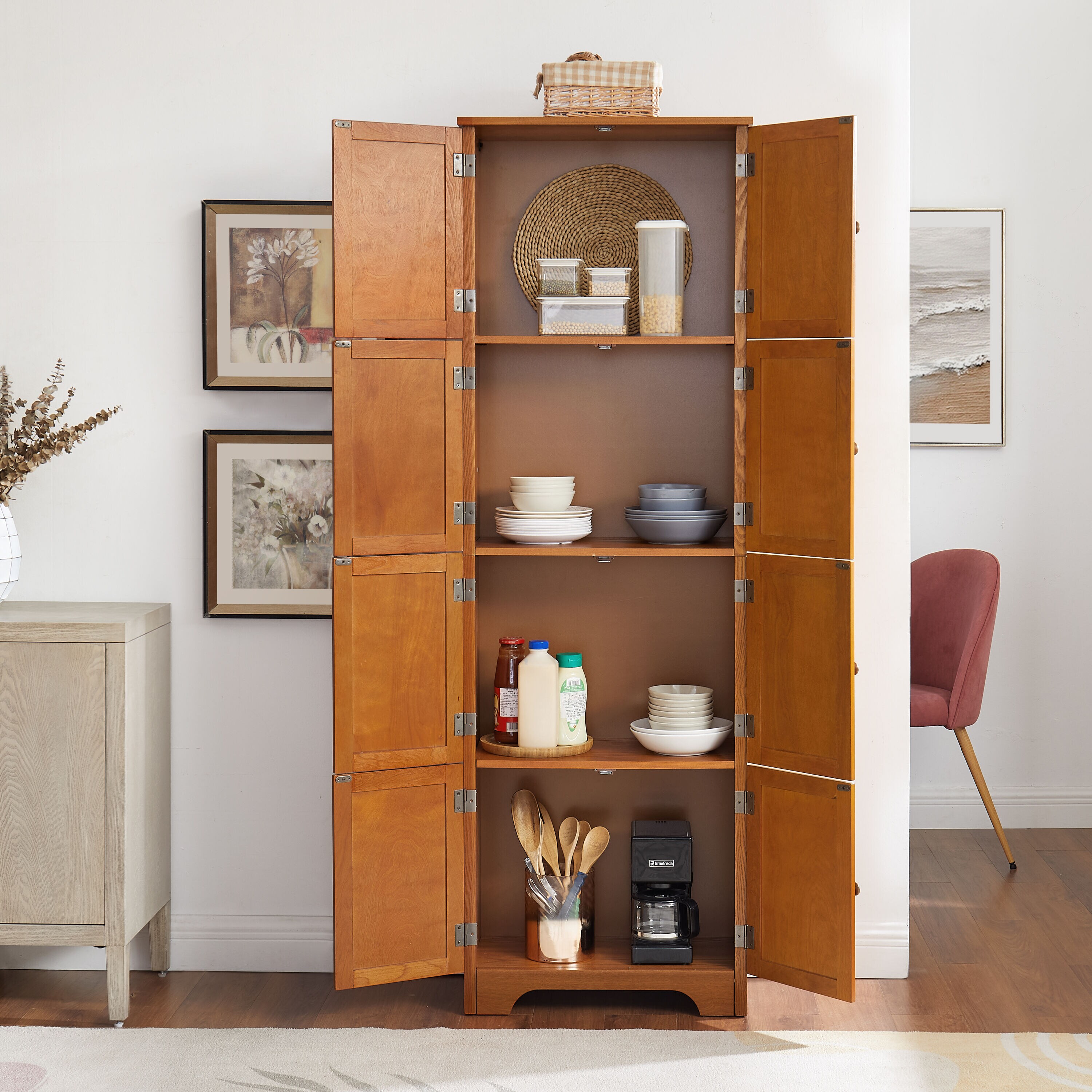 Gabinete de almacenamiento de utilidad independiente de roble MDF EXTRAUP 23.8 pulgadas de ancho x 72.4 pulgadas de alto YHLW1758P211012