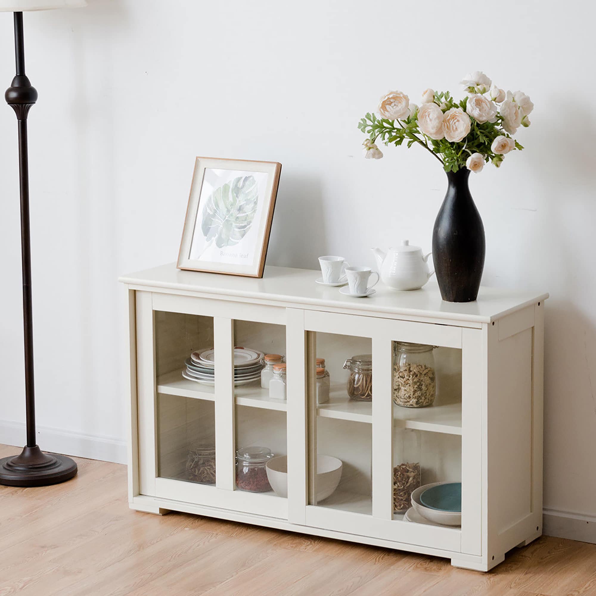Gabinete de almacenamiento utilitario independiente de MDF blanco crema de 13 pulgadas de ancho x 24.5 pulgadas de alto de Costway SXL00061