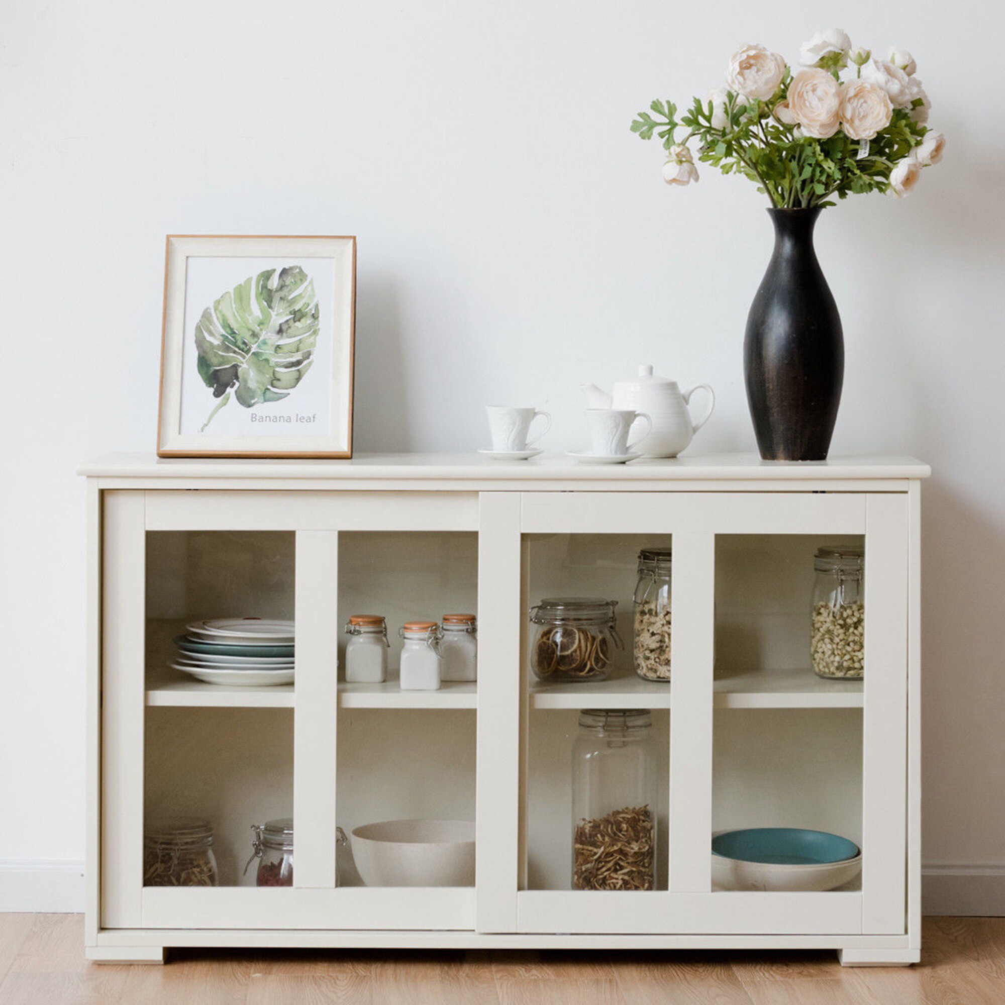 Gabinete de almacenamiento utilitario independiente de MDF blanco crema de 13 pulgadas de ancho x 24.5 pulgadas de alto de Costway SXL00061