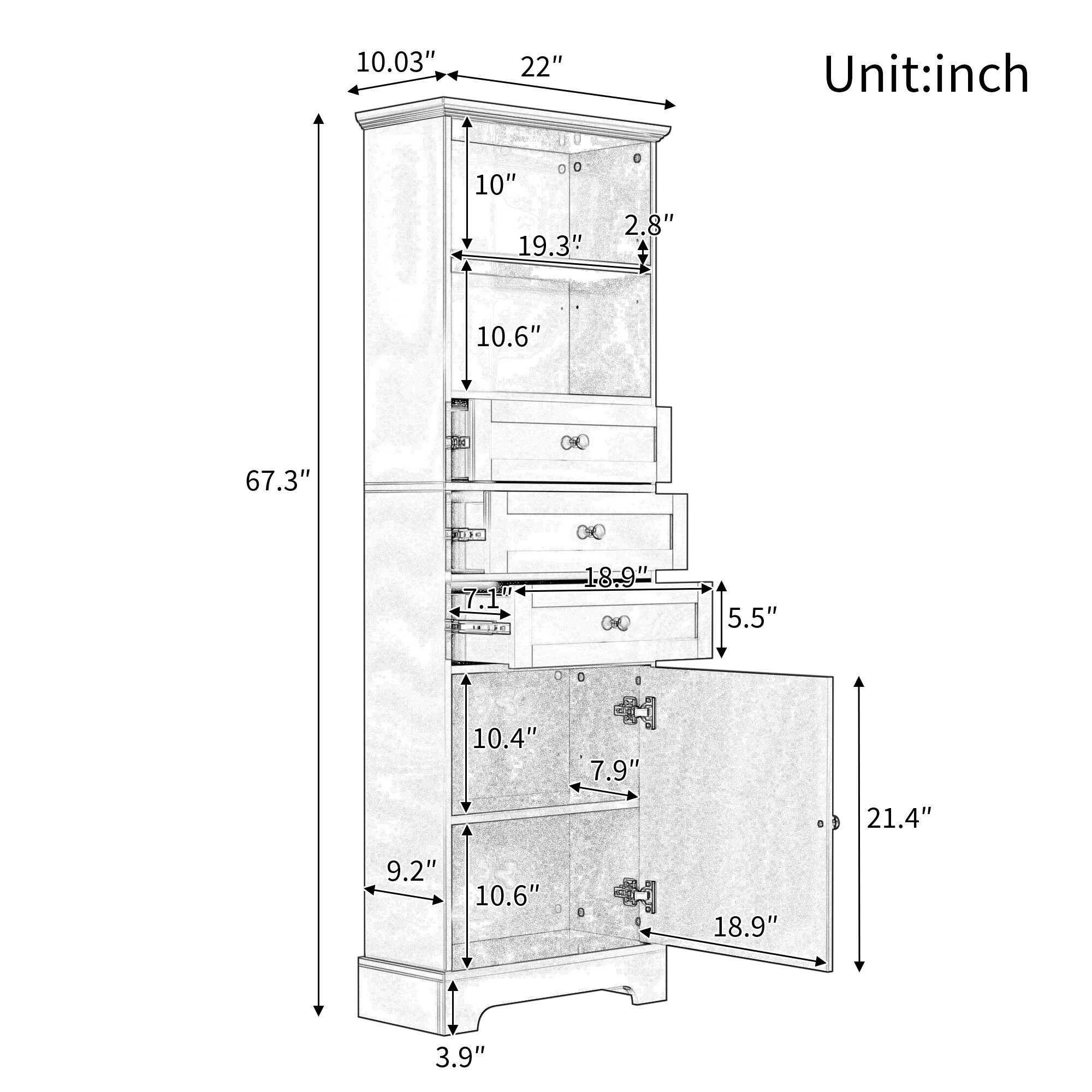 Gabinete de Almacenamiento Utilitario Blanco Independiente de MDF Siavonce de 22 pulgadas de ancho x 67.3 pulgadas de alto XH62453