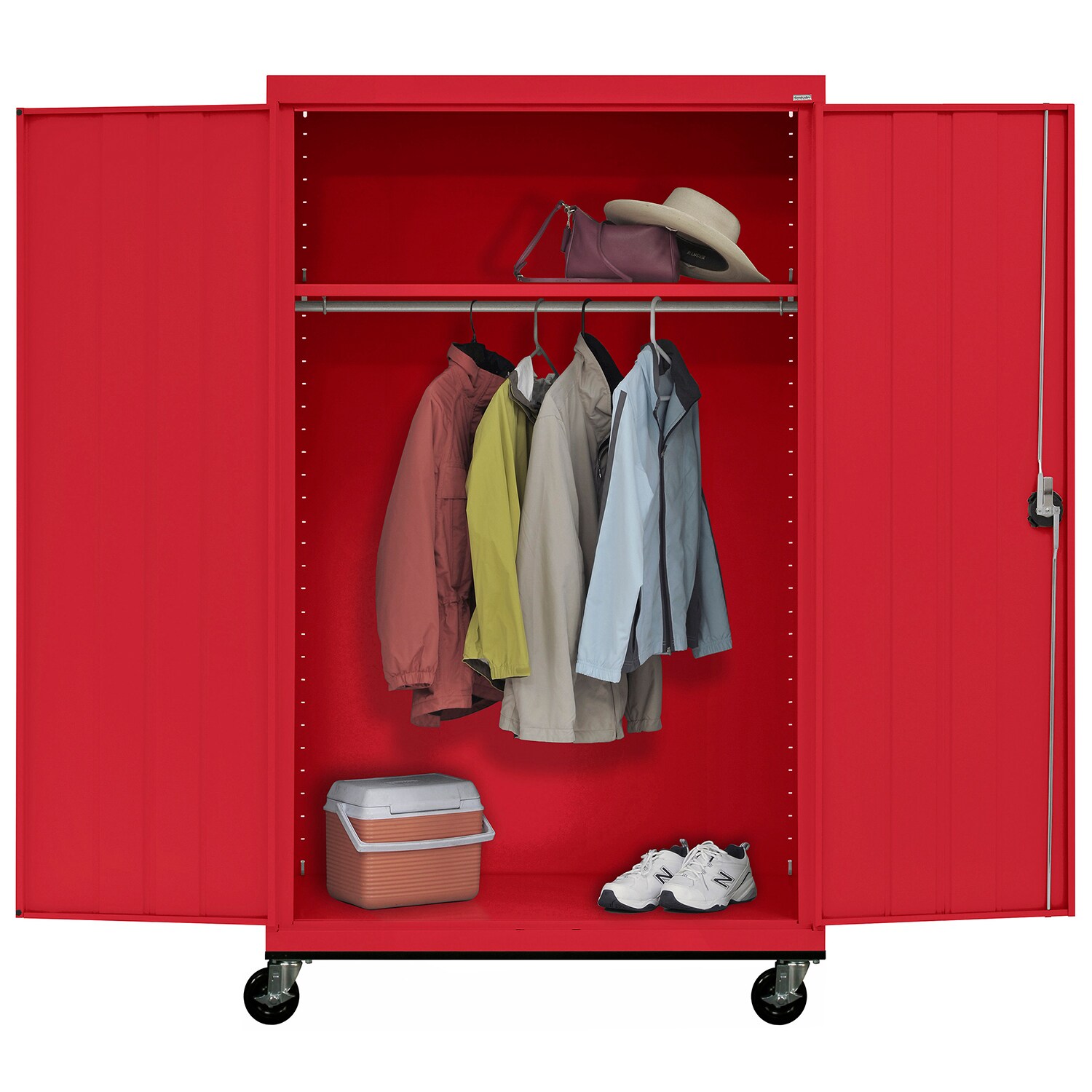 Gabinete de garaje de acero independiente en rojo de 46 pulgadas de ancho x 78 pulgadas de alto x 24 pulgadas de profundidad Sandusky TAWR462472-01