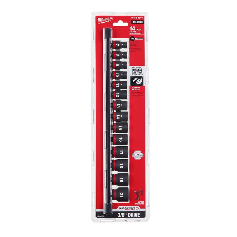 Juego de llaves de impacto métricas de 6 puntos de Milwaukee SHOCKWAVE de 3/8 pulg. (28 piezas) - 49-66-7007-49-66-7007