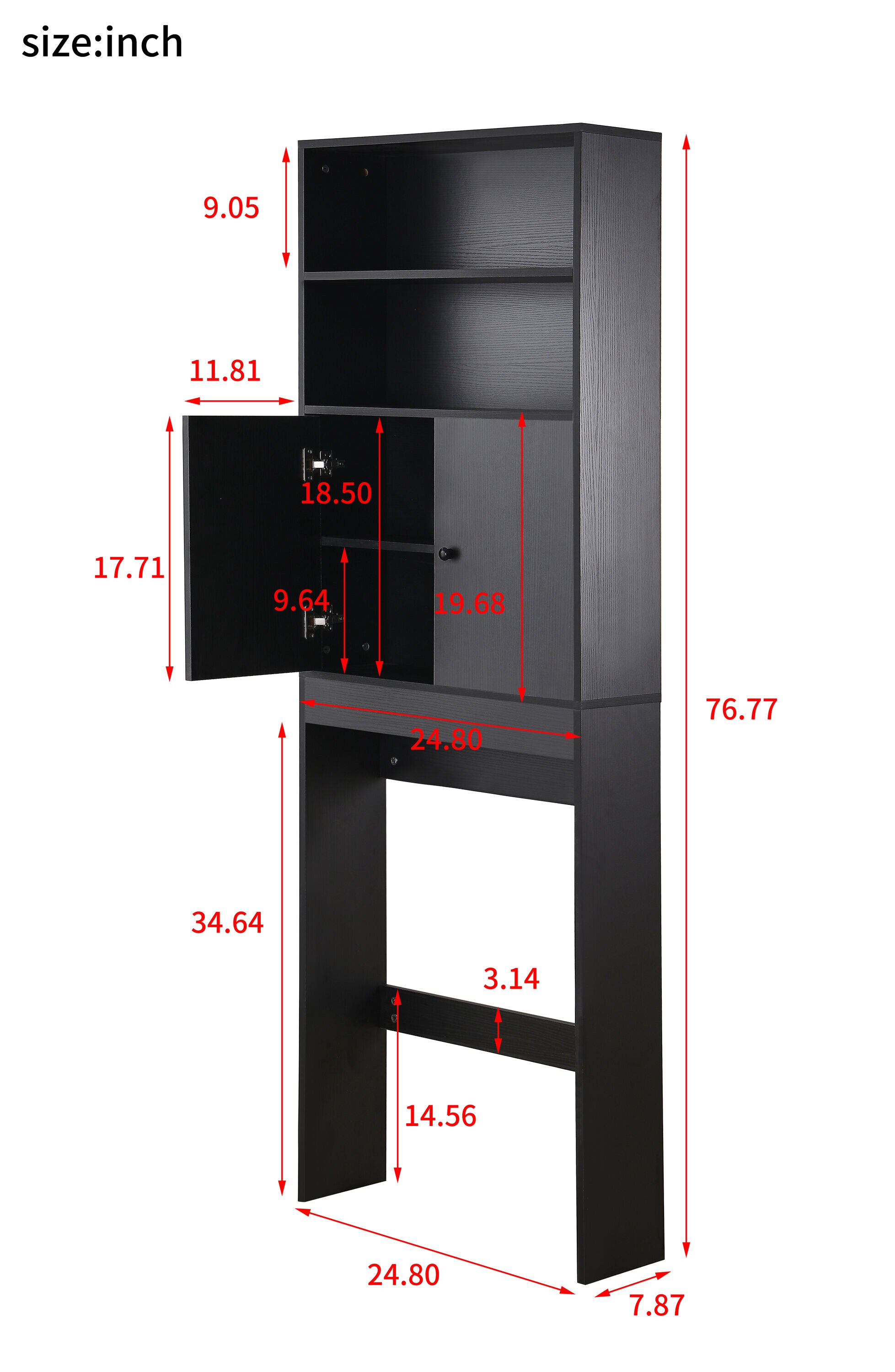 Gabinete de almacenamiento utilitario independiente de MDF negro ZAKLOOP 7.87 pulg. de ancho x 76.77 pulg. de alto WU72947