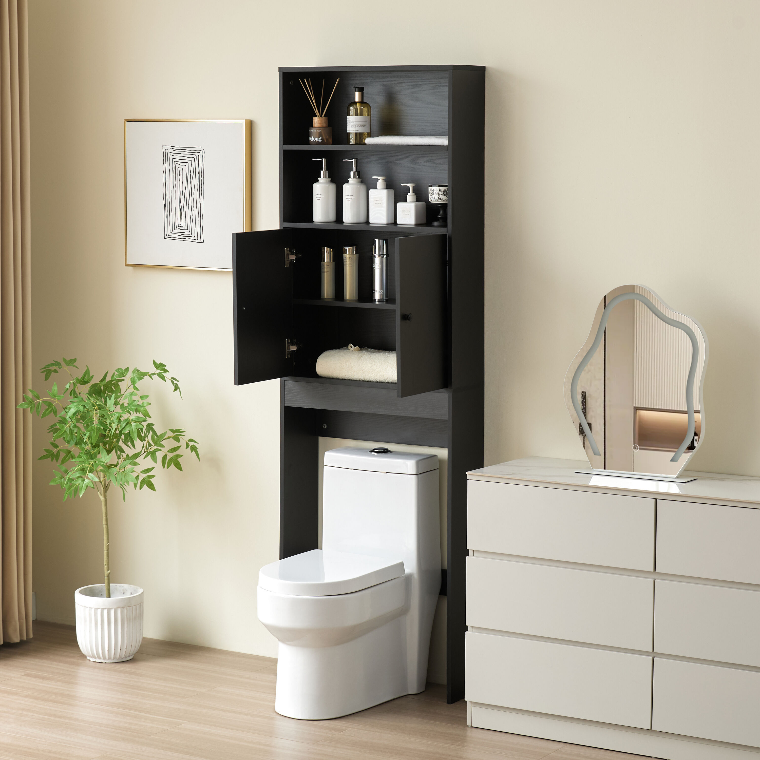 Gabinete de almacenamiento utilitario independiente de MDF negro ZAKLOOP 7.87 pulg. de ancho x 76.77 pulg. de alto WU72947