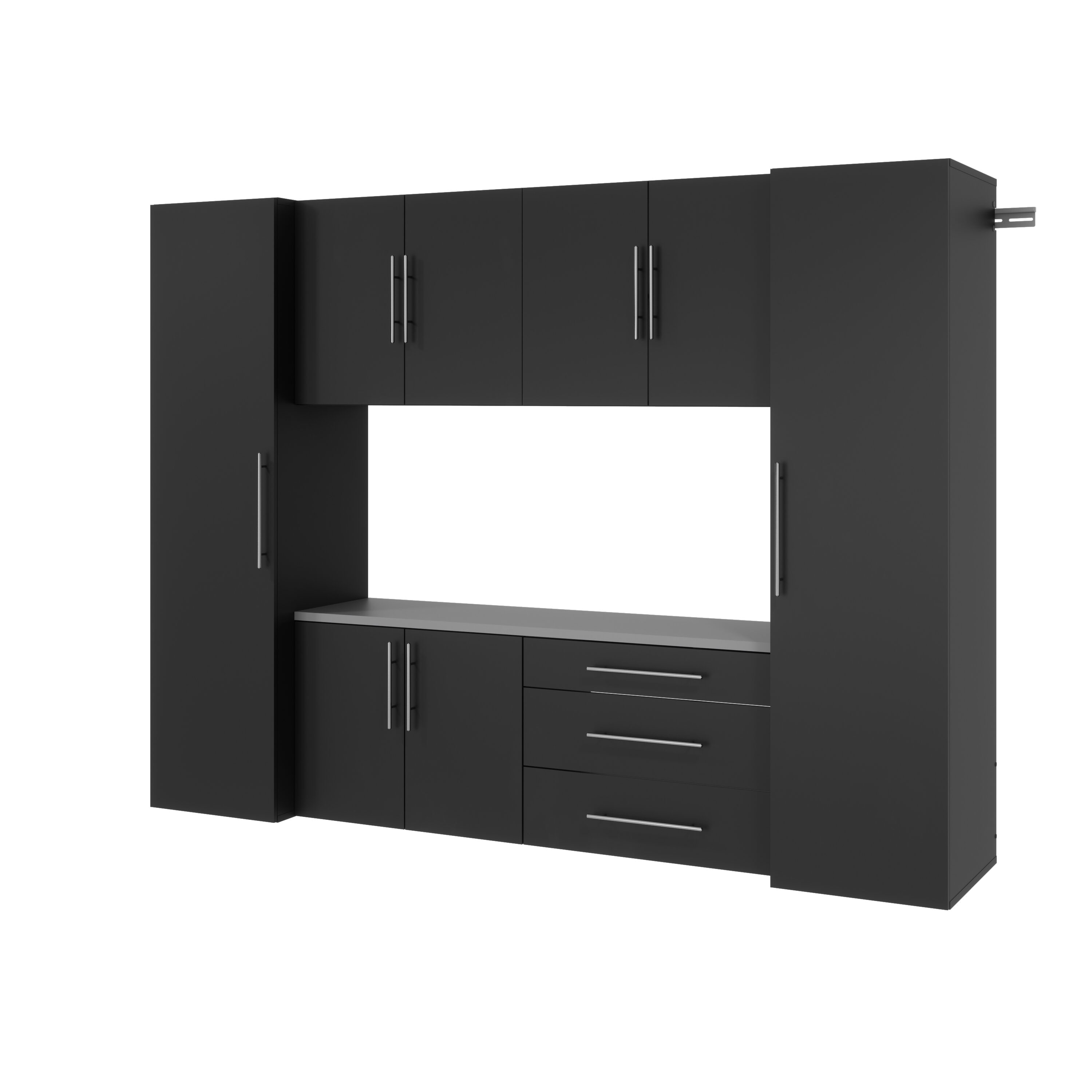 Sistema de almacenamiento para garaje Prepac HangUps en negro de madera compuesta con 6 gabinetes de 96 pulgadas de ancho, 72 pulgadas de alto y 20 pulgadas de profundidad BRGW-0712-6M