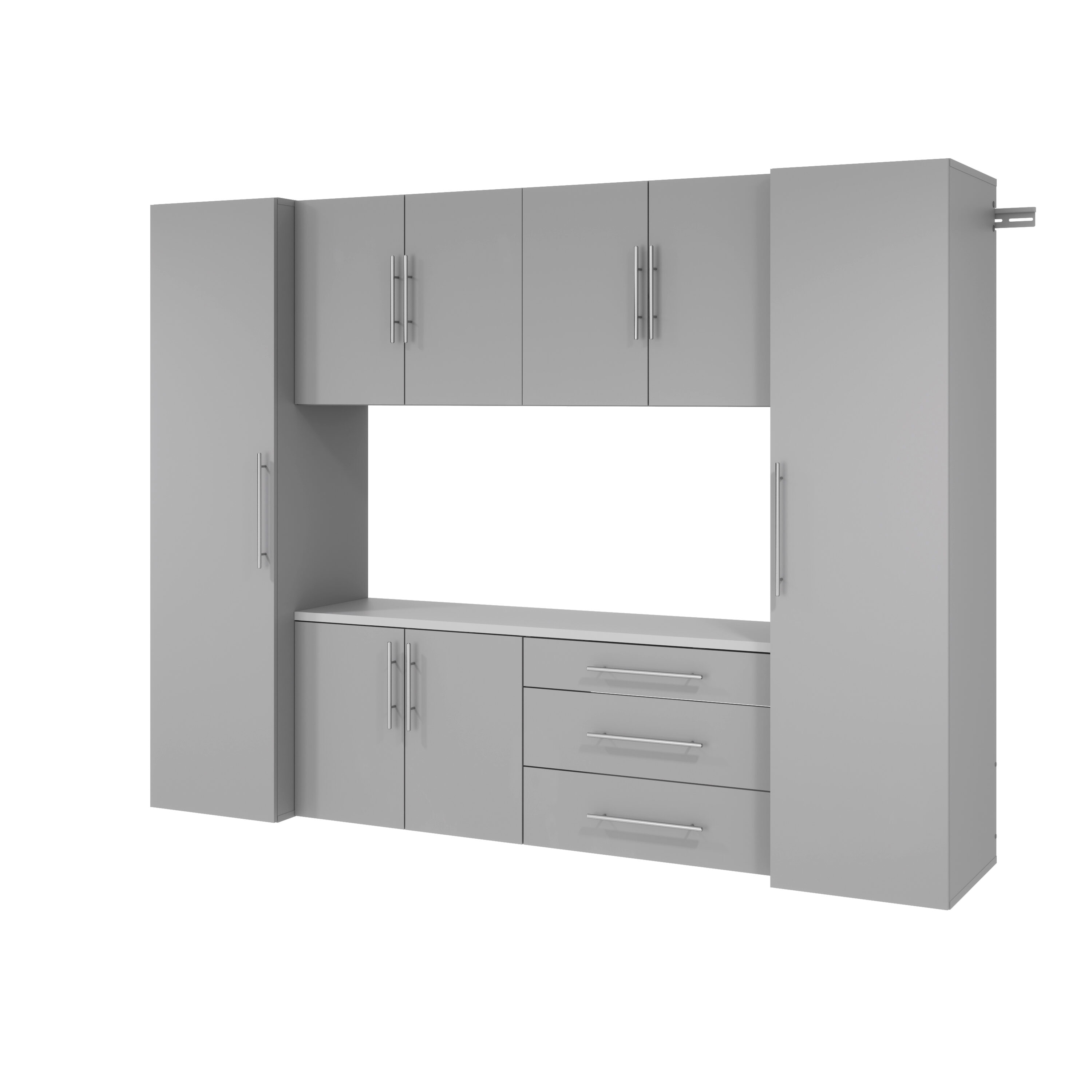 Sistema de almacenamiento para garaje en madera compuesta color gris claro Prepac de 96 pulgadas de ancho x 72 pulgadas de alto x 20 pulgadas de profundidad con 6 gabinetes GRGW-0712-6M