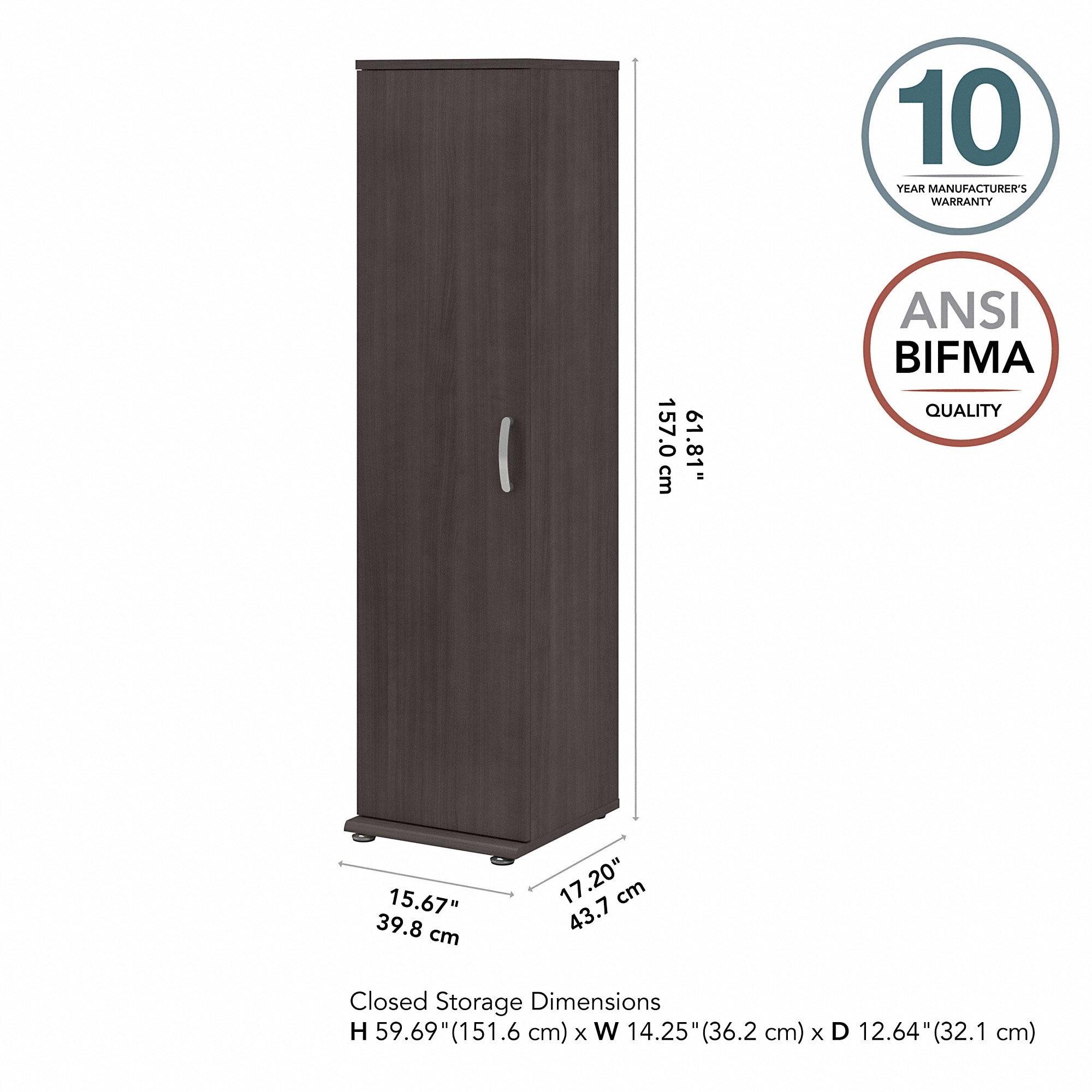 Armario de almacenamiento universal de 15.6692 pulgadas de ancho x 61.811 pulgadas de alto en gris tormenta de madera compuesta, armario de almacenamiento independiente UNS116SG de Bush Business Furniture.