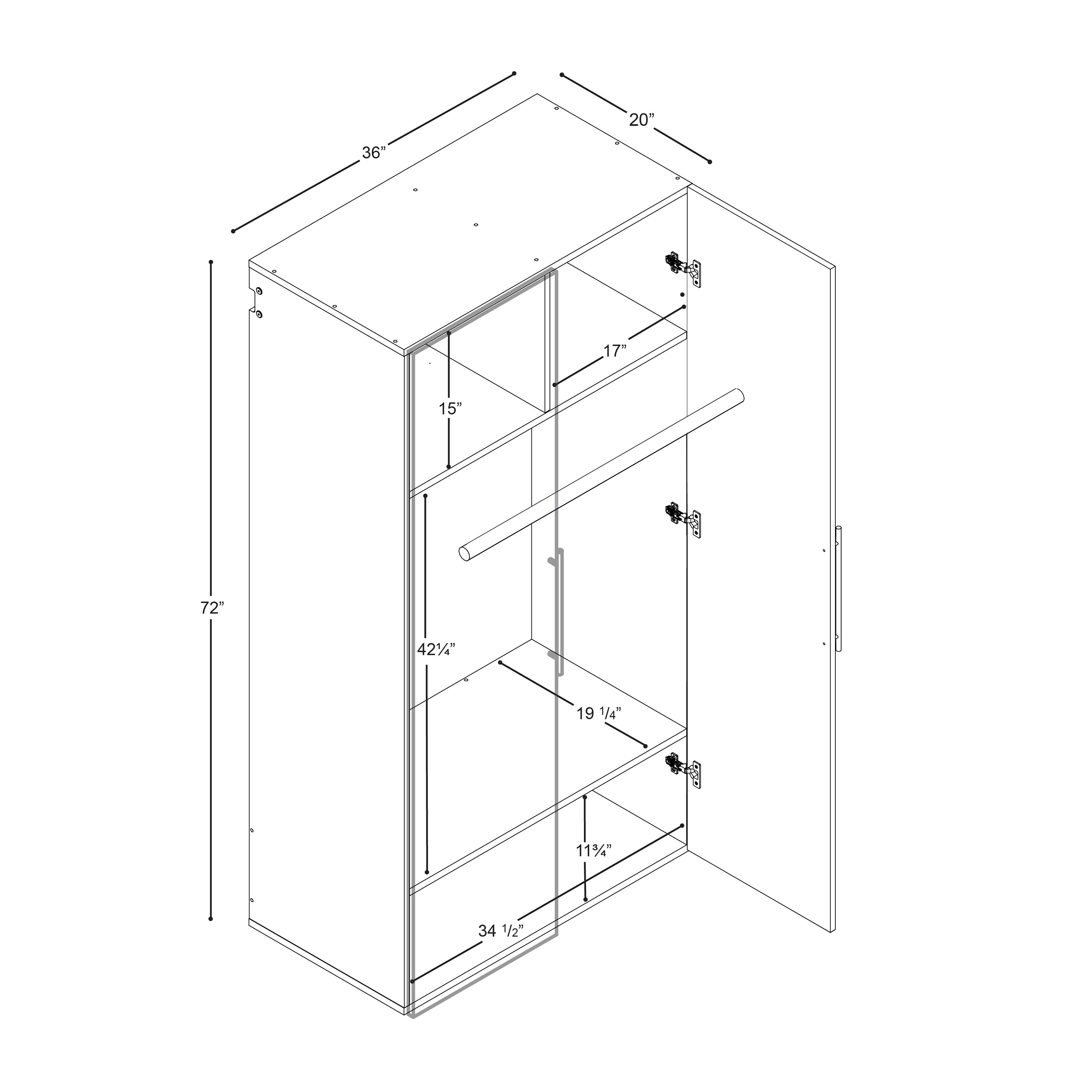 Gabinete de almacenamiento utilitario de montaje en pared blanco Prepac HangUps de 36 pulgadas de ancho x 72 pulgadas de alto en compuesto de madera WSWW-0710-2K