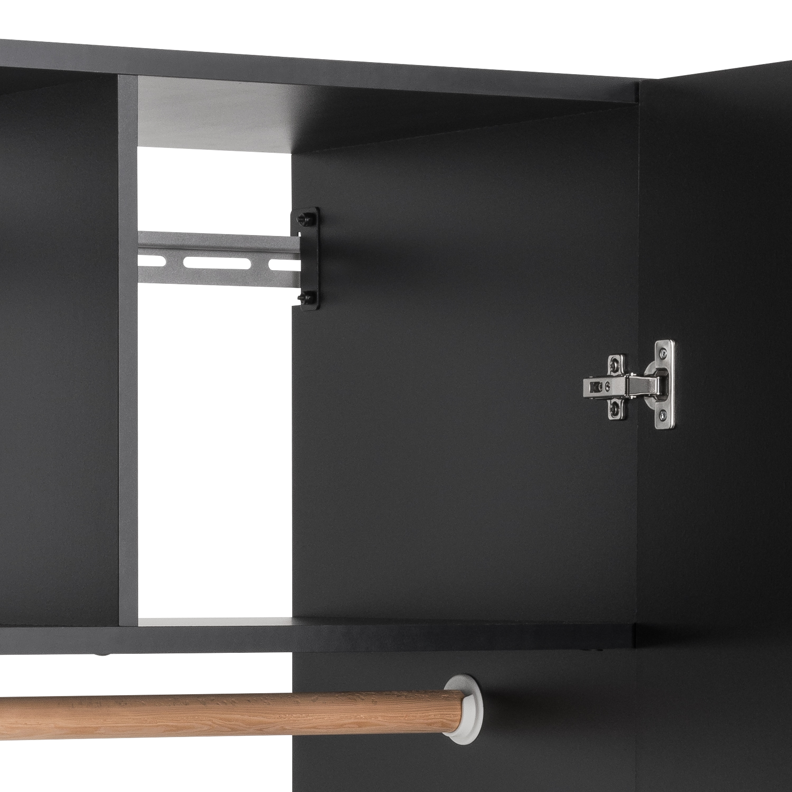 Gabinete de almacenamiento utilitario montado en la pared de madera compuesta negra de 36 pulg. de ancho x 72 pulg. de alto HangUps de Prepac