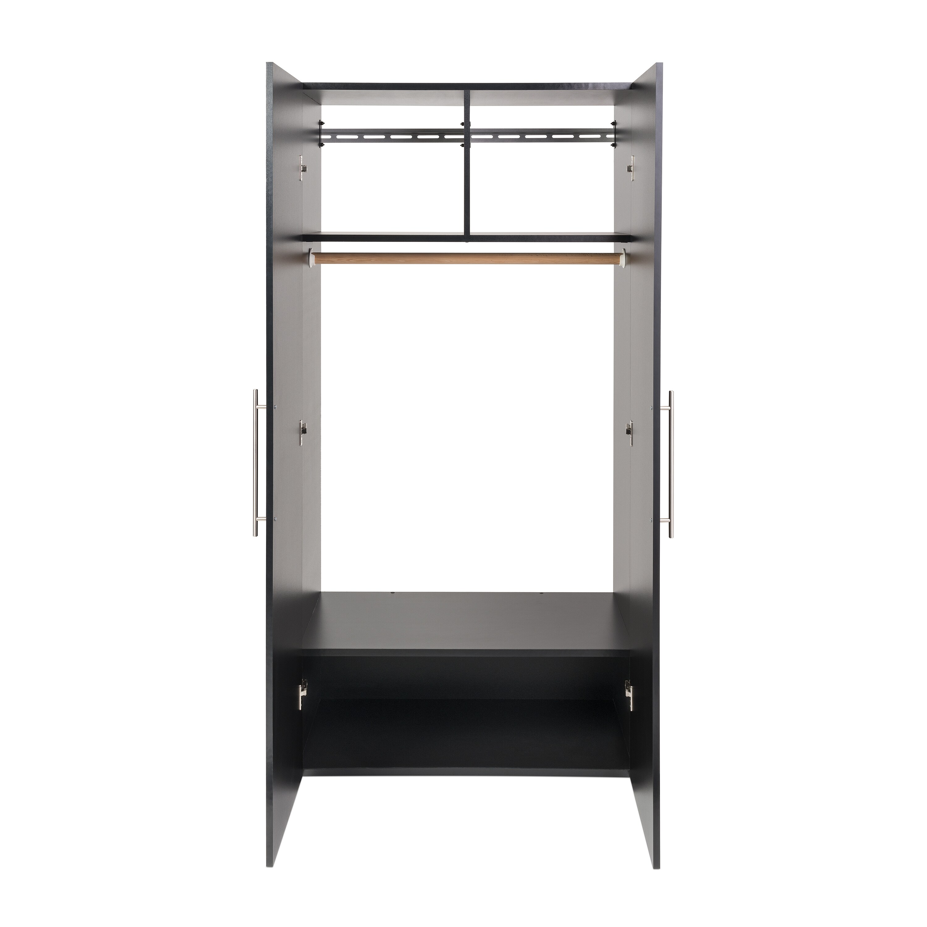 Gabinete de almacenamiento utilitario montado en la pared de madera compuesta negra de 36 pulg. de ancho x 72 pulg. de alto HangUps de Prepac