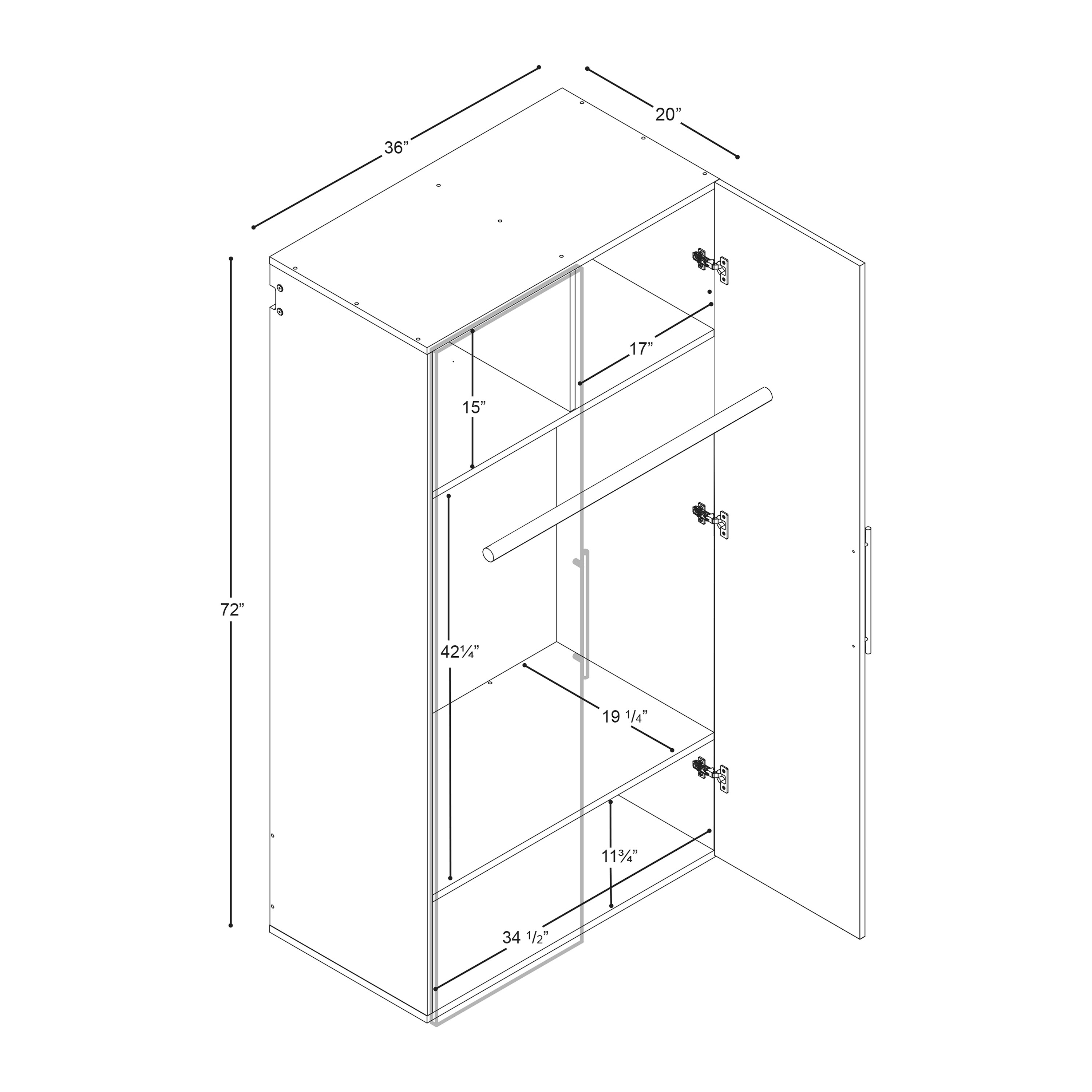 Gabinete de almacenamiento utilitario montado en la pared de madera compuesta negra de 36 pulg. de ancho x 72 pulg. de alto HangUps de Prepac