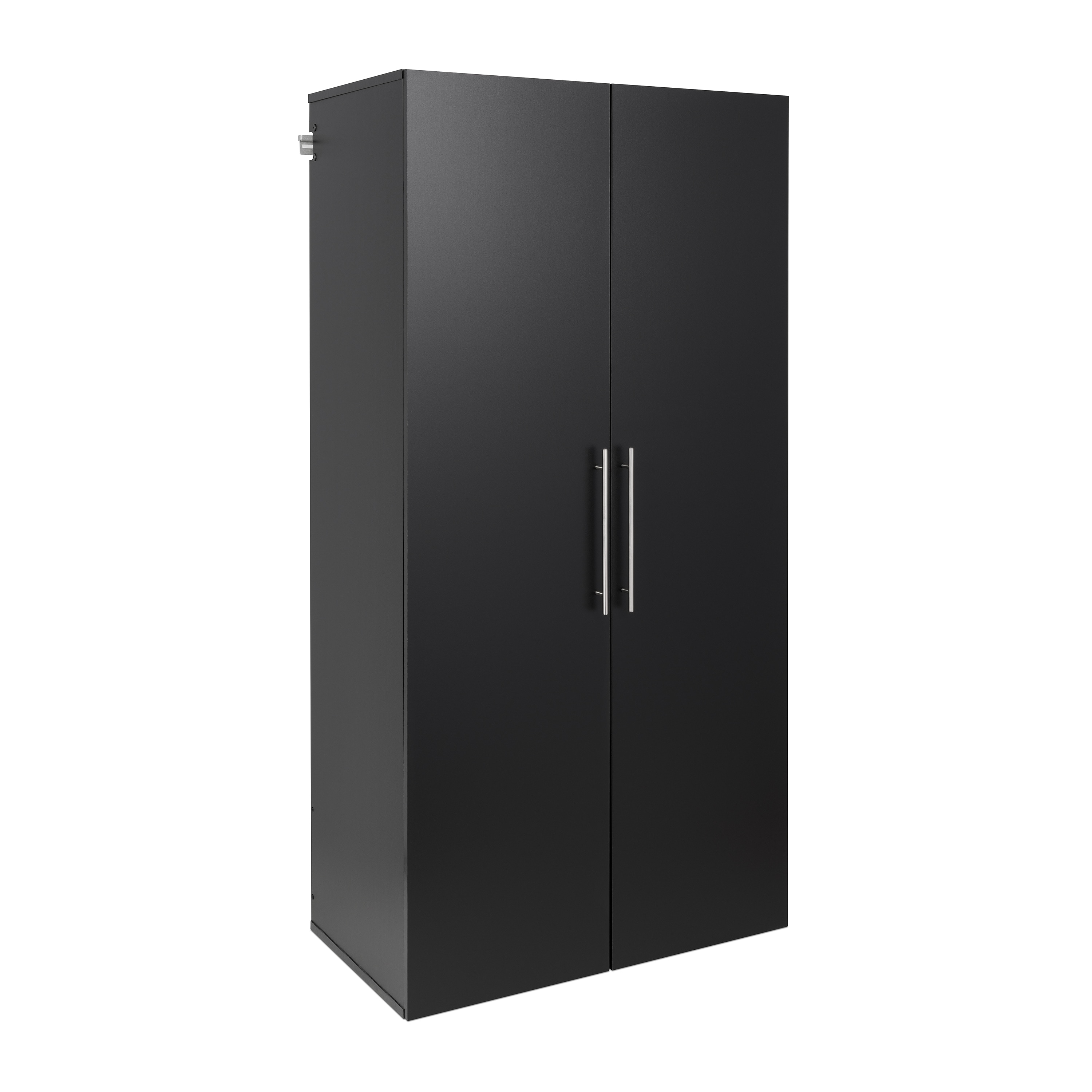 Gabinete de almacenamiento utilitario montado en la pared de madera compuesta negra de 36 pulg. de ancho x 72 pulg. de alto HangUps de Prepac