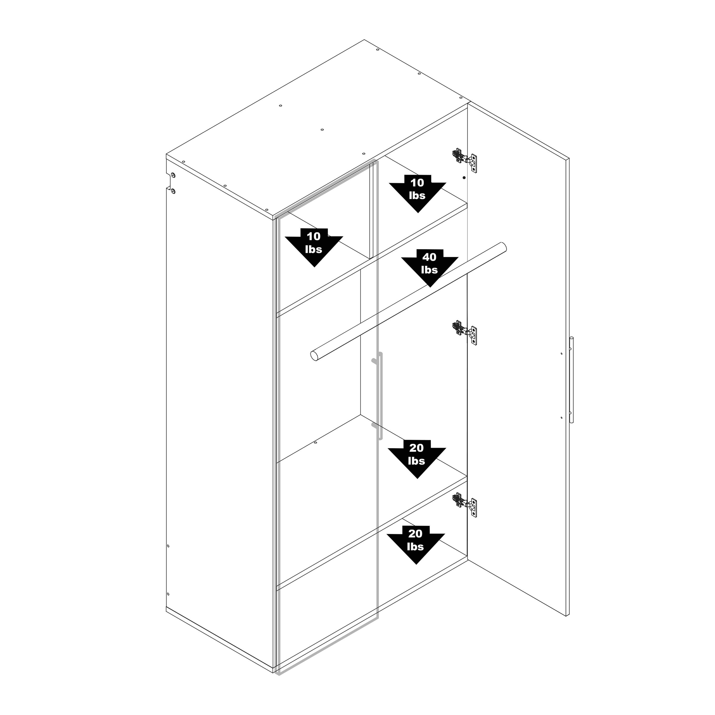 Gabinete de almacenamiento utilitario montado en la pared de madera compuesta negra de 36 pulg. de ancho x 72 pulg. de alto HangUps de Prepac