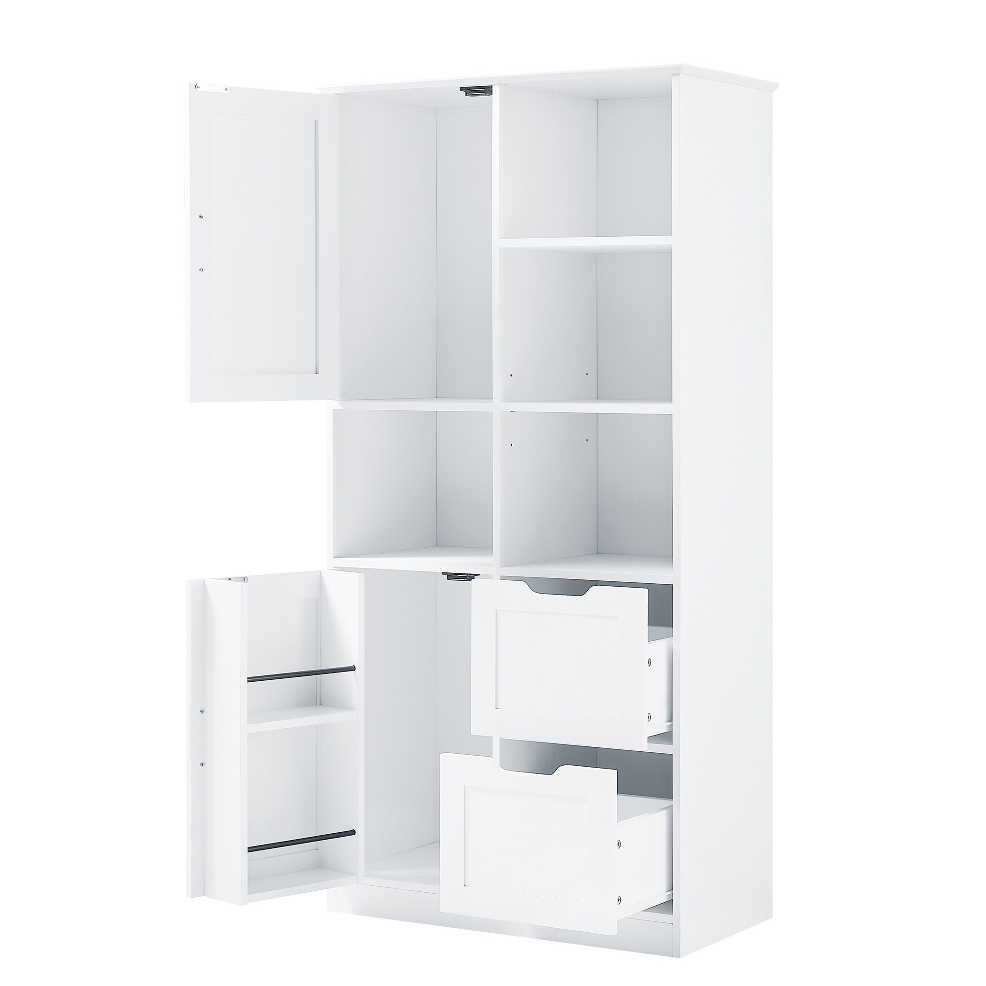 Gabinete de Almacenamiento Utilitario blanco de MDF Siavonce de 16 pulgadas de ancho x 62 pulgadas de alto, para montaje en pared o de pie.