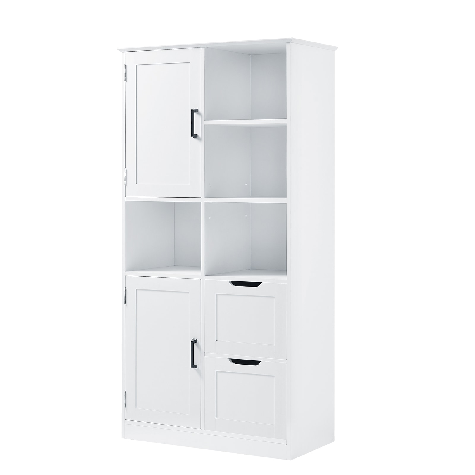 Gabinete de Almacenamiento Utilitario blanco de MDF Siavonce de 16 pulgadas de ancho x 62 pulgadas de alto, para montaje en pared o de pie.