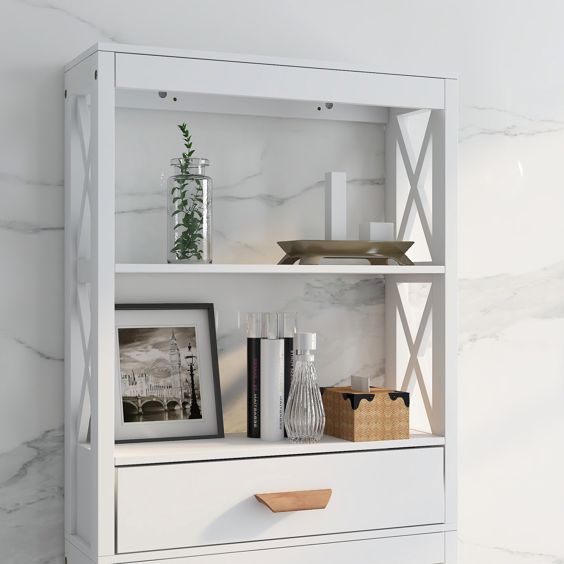 Gabinete de almacenamiento utilitario blanco independiente de MDF de 7.87 pulgadas de ancho x 64.96 pulgadas de alto ZAKLOOP WU1396P149668
