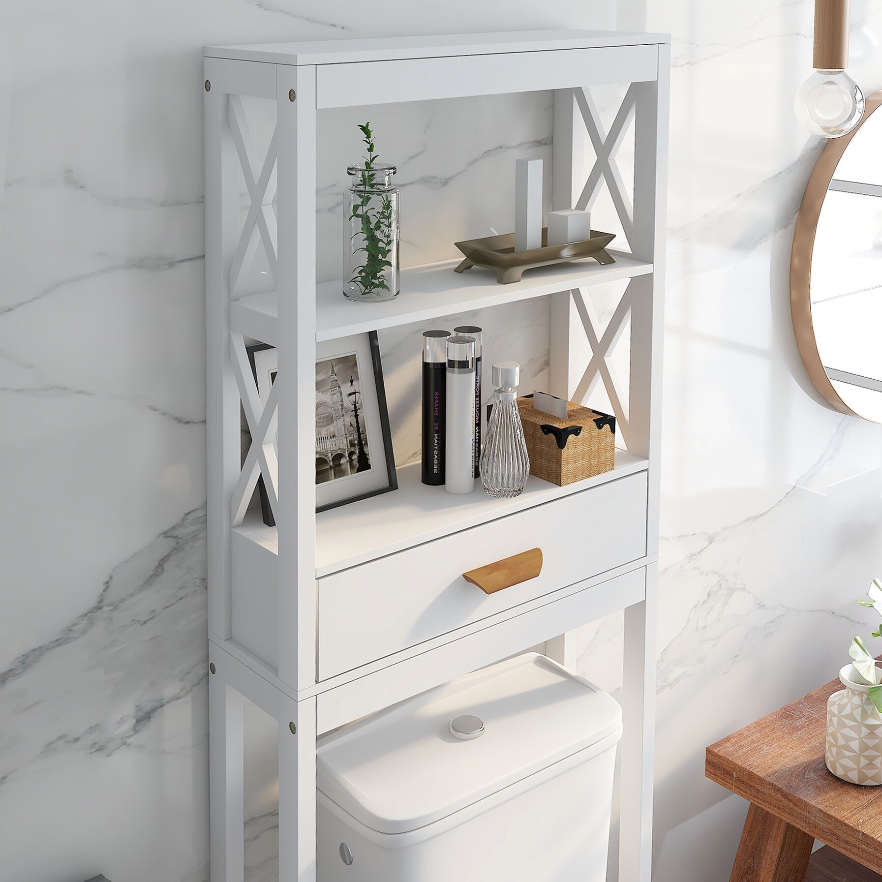Gabinete de almacenamiento utilitario blanco independiente de MDF de 7.87 pulgadas de ancho x 64.96 pulgadas de alto ZAKLOOP WU1396P149668